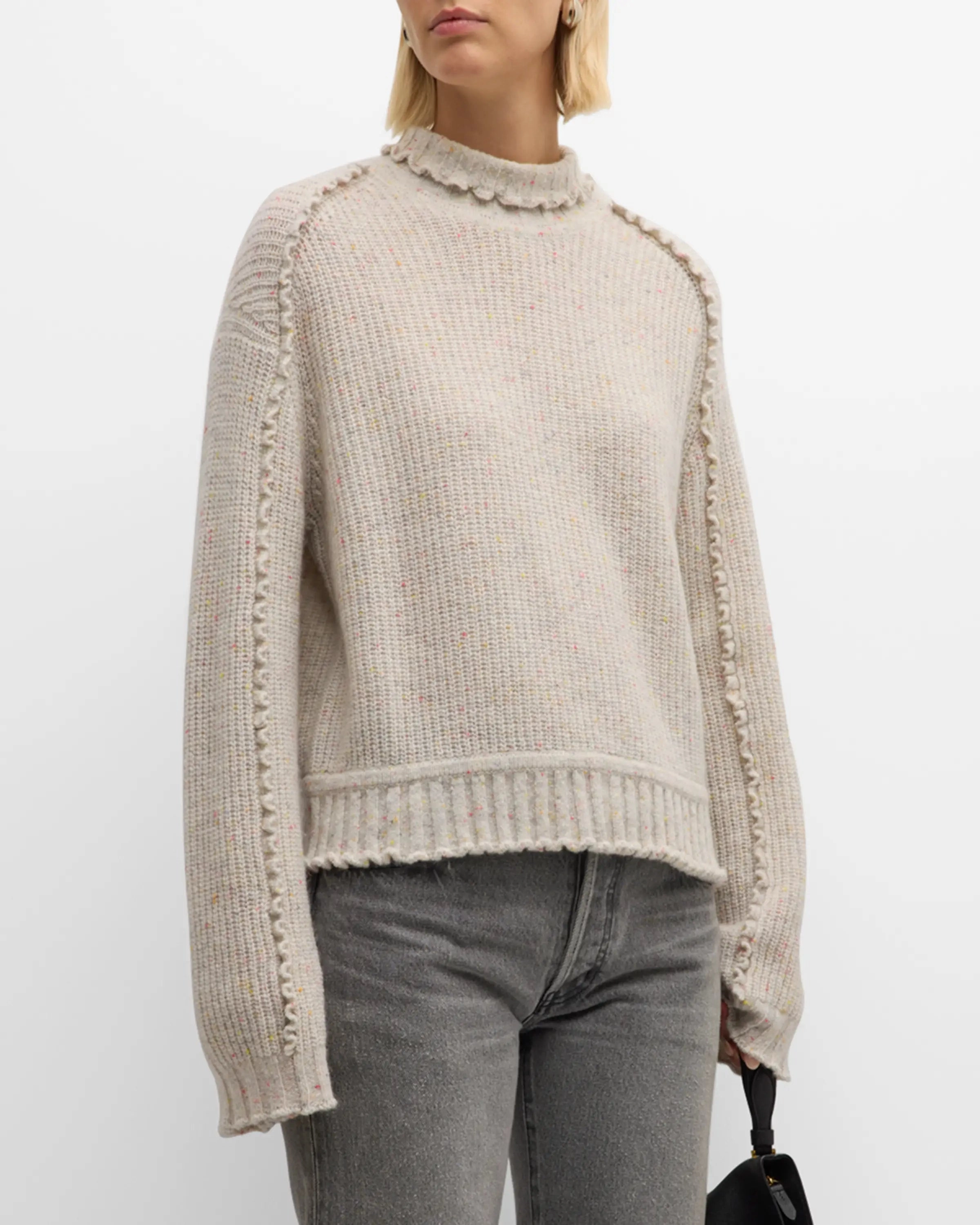 Autumn Cashmere Shaker Mock w/ Ruffled Detail Ribbed cuff