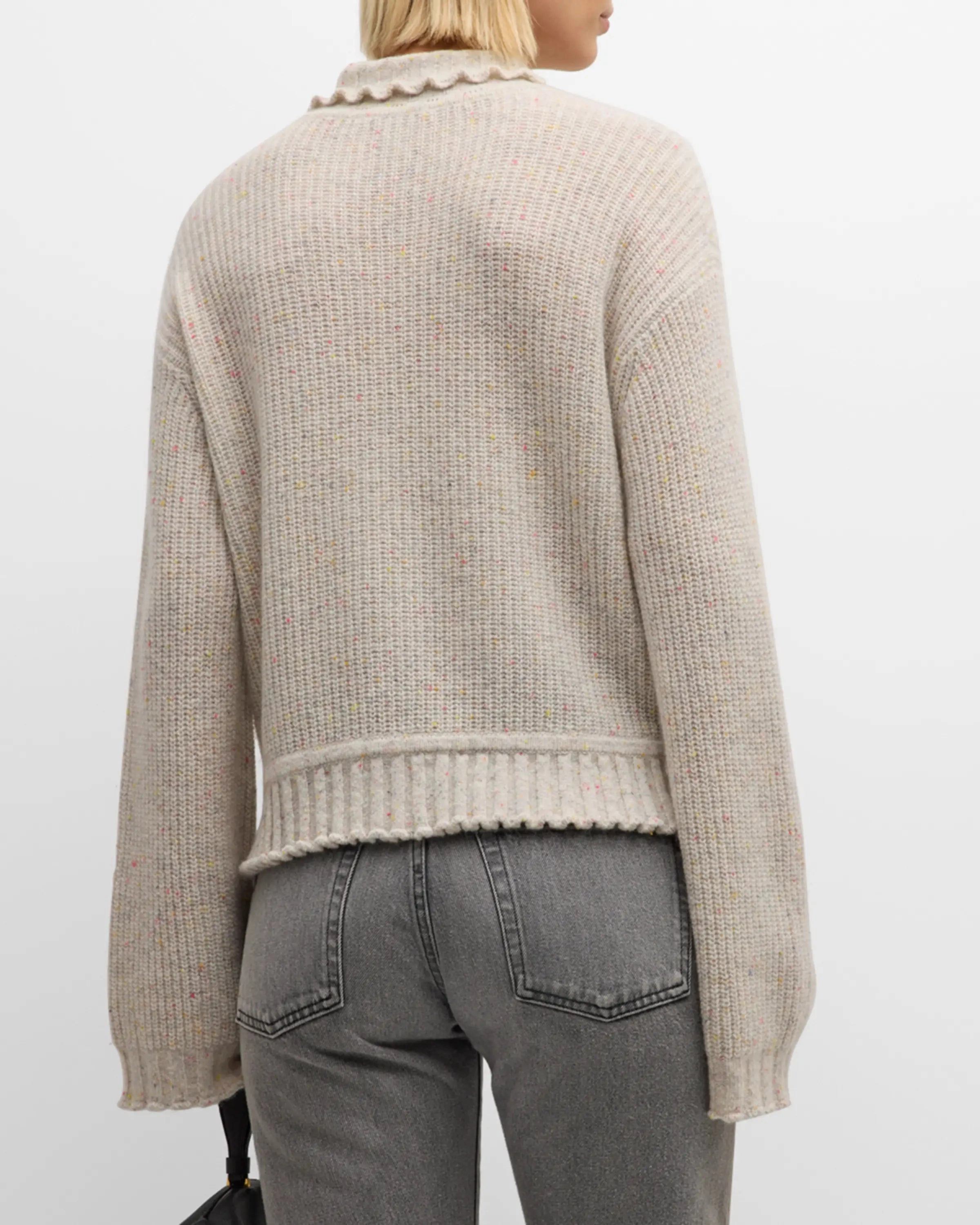 Roomy Fit Autumn Cashmere Shaker Mock w/ Ruffled Detail