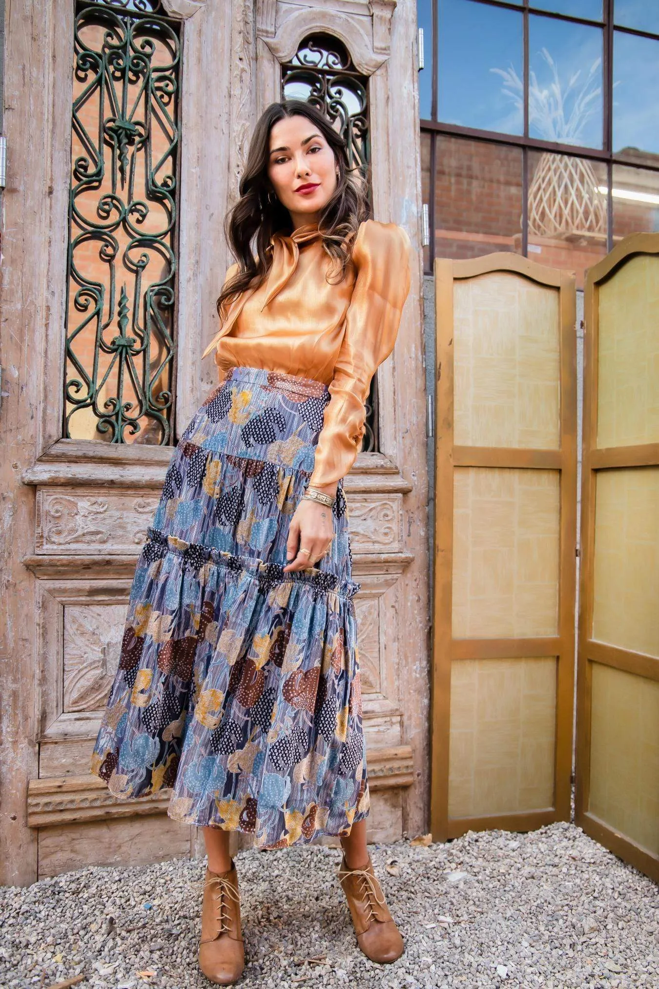 Easy Combo Fenella Maxi Tiered Velvet Skirt