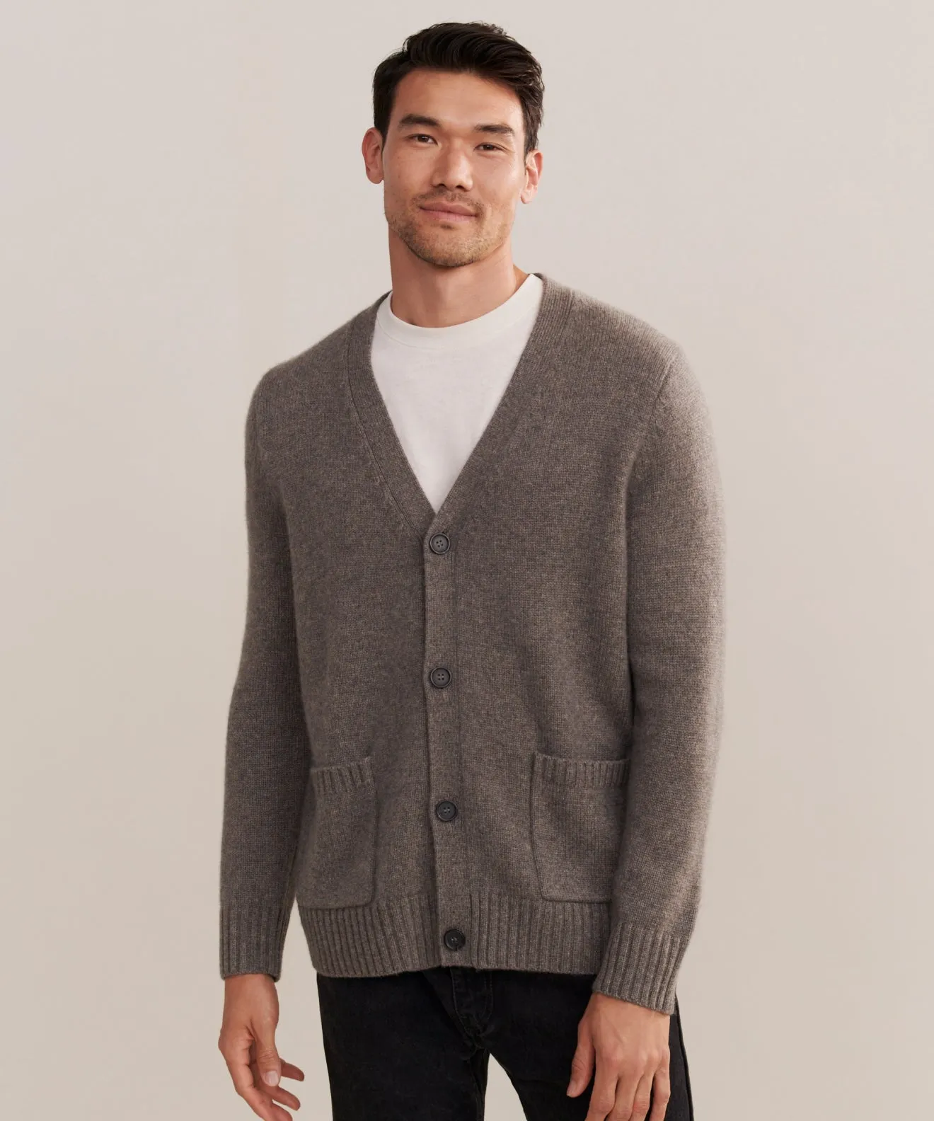 Men's Cashmere Cardigan Layered Panel Design
