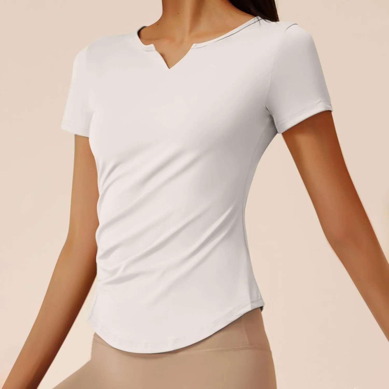 Soft Workout Tops for Women Short Sleeve Sun Shirt V Notch Slim Fitted Athletic Yoga Shirts Quick Dry Gym Running Top