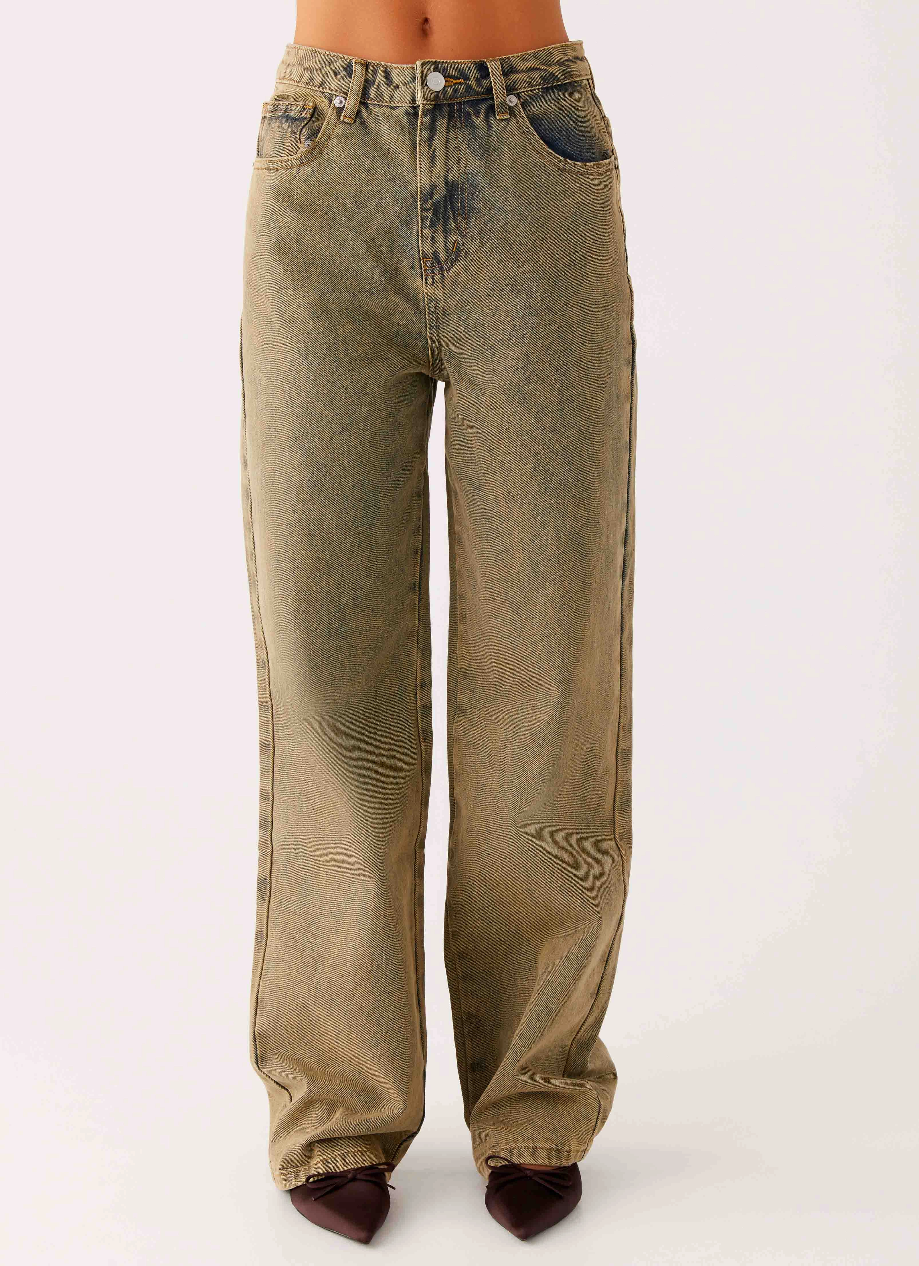 Back Again Straight Leg Denim Jeans - Brown Sand Wash Comfortable Fashion Casual Performance Wear