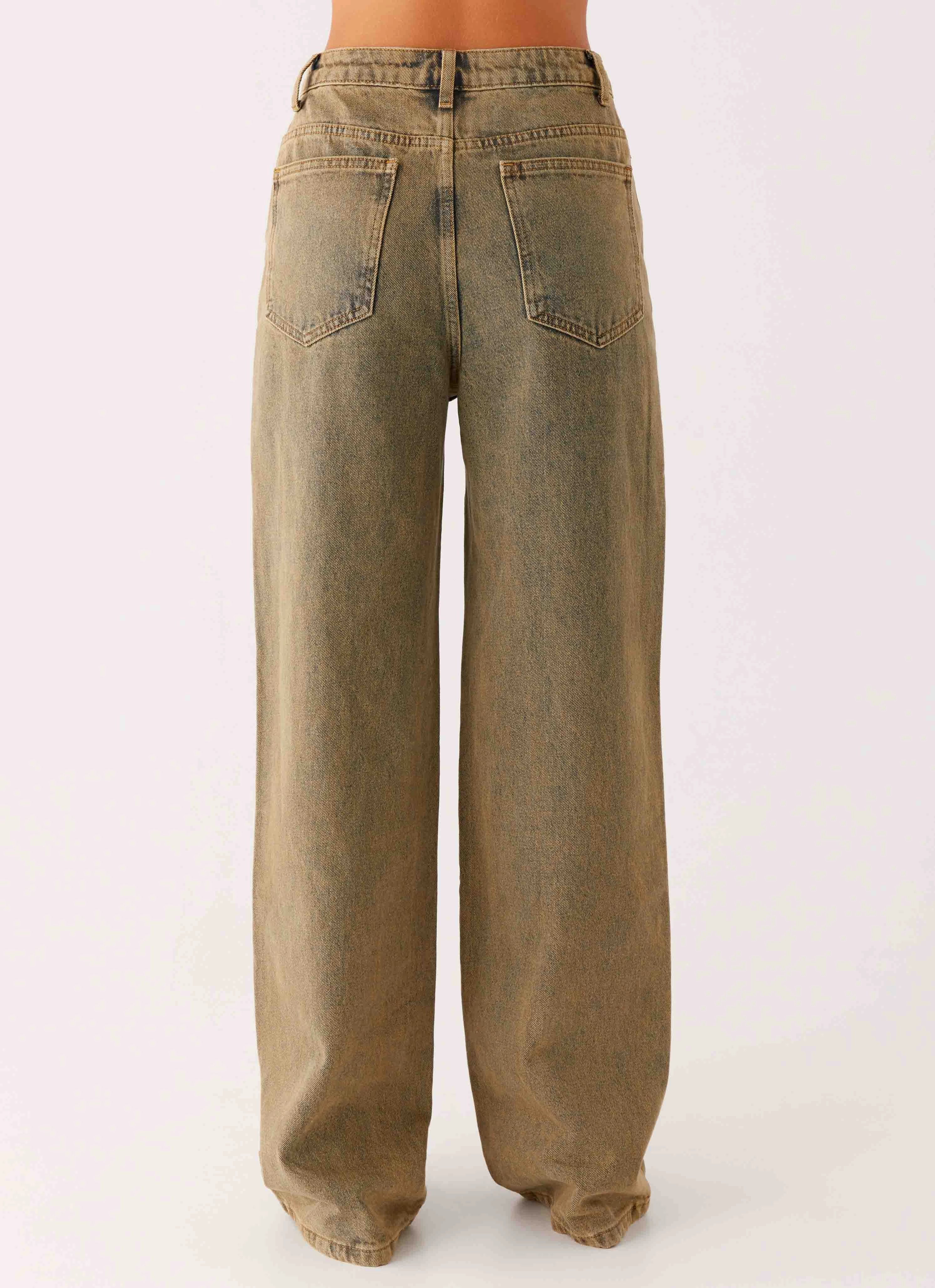 Weekend Wear Breathable Stretch Back Again Straight Leg Denim Jeans - Brown Sand Wash