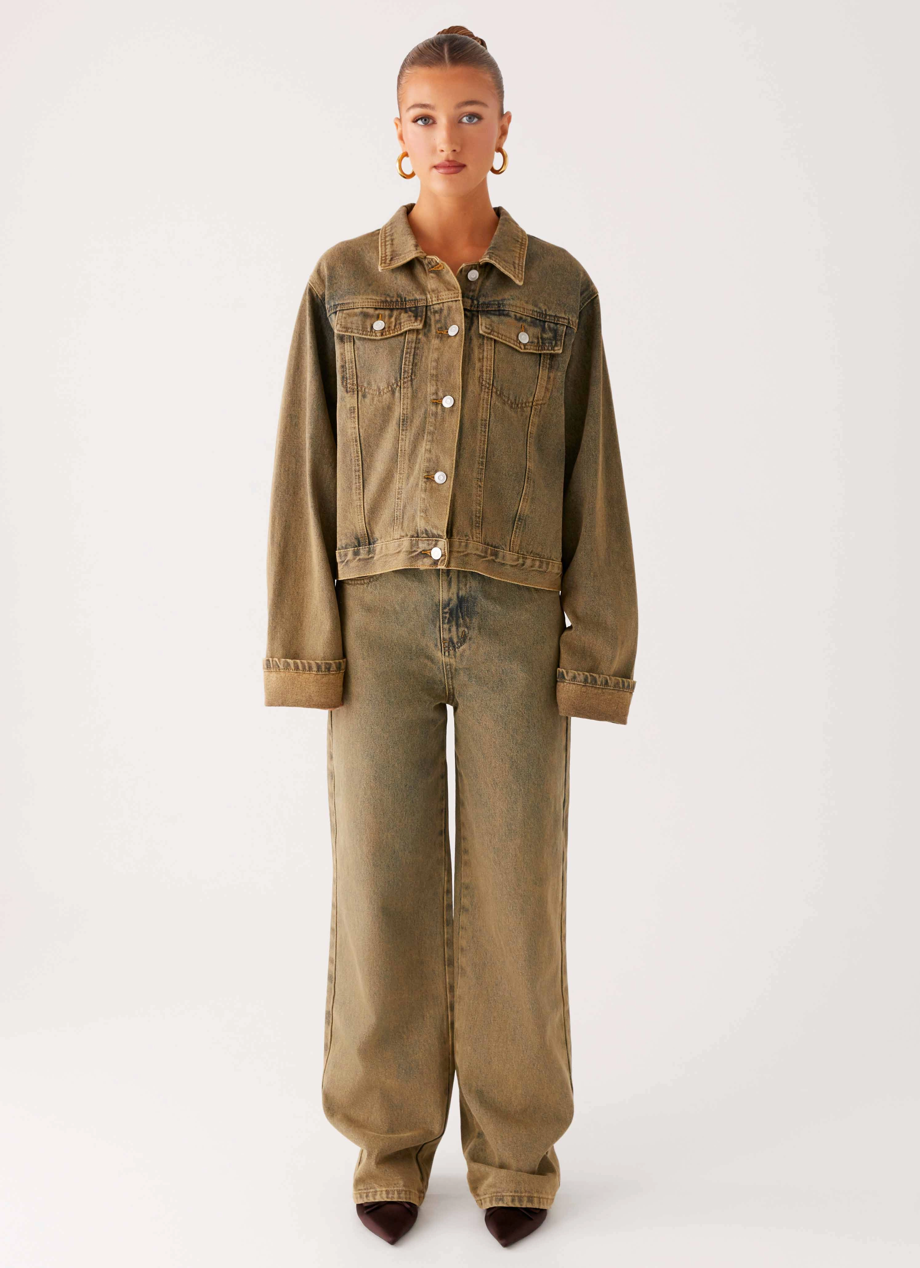 Street Inspired Back Again Straight Leg Denim Jeans - Brown Sand Wash