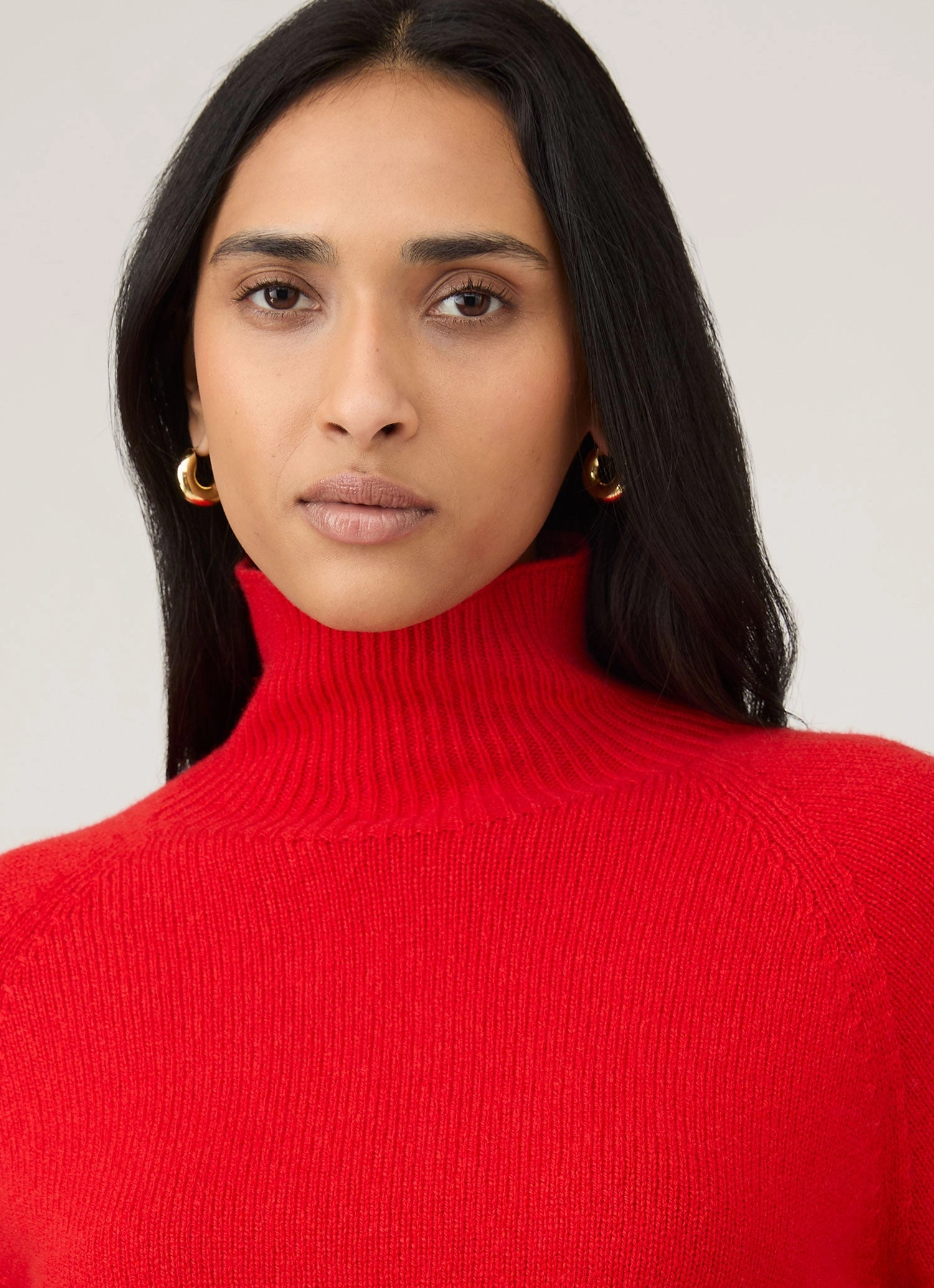 Women's Lambswool Funnel Neck Jumper in Bright Red Lounge Vibe