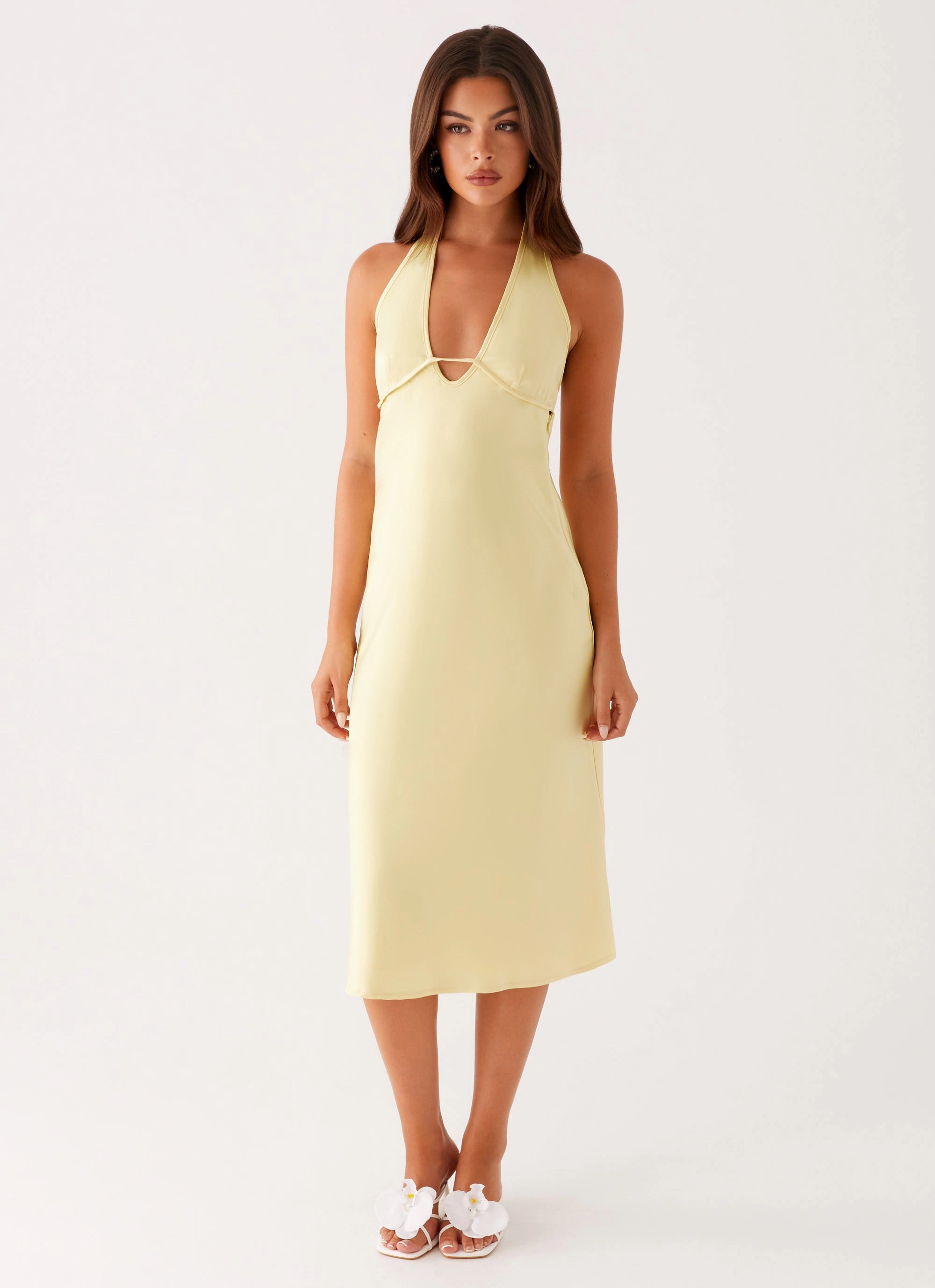 Cozy and Comfortable Romantic Soft Davies Midi Dress - Yellow