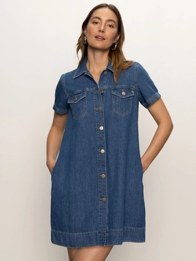 Soft Items Denim Shiftdress Medium Wash Trendy wrap gown Comfortable and breathable Denim Shiftdress Medium Wash
