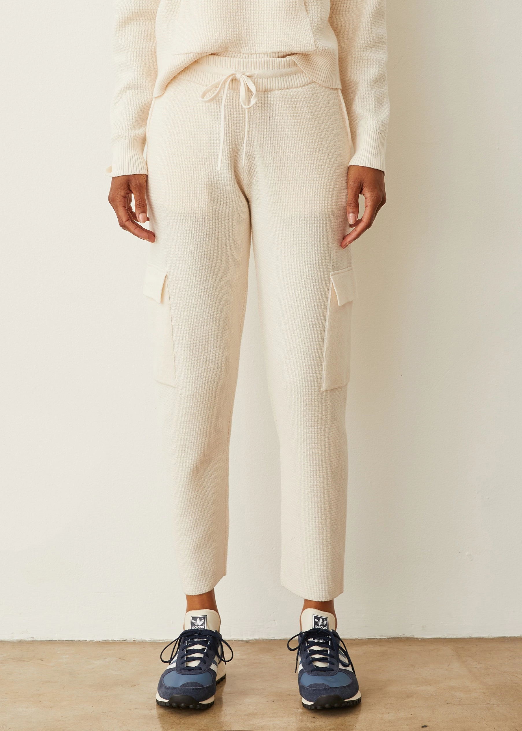 Organic Cotton Blend Soft Knit Waffle Cargo Jogger