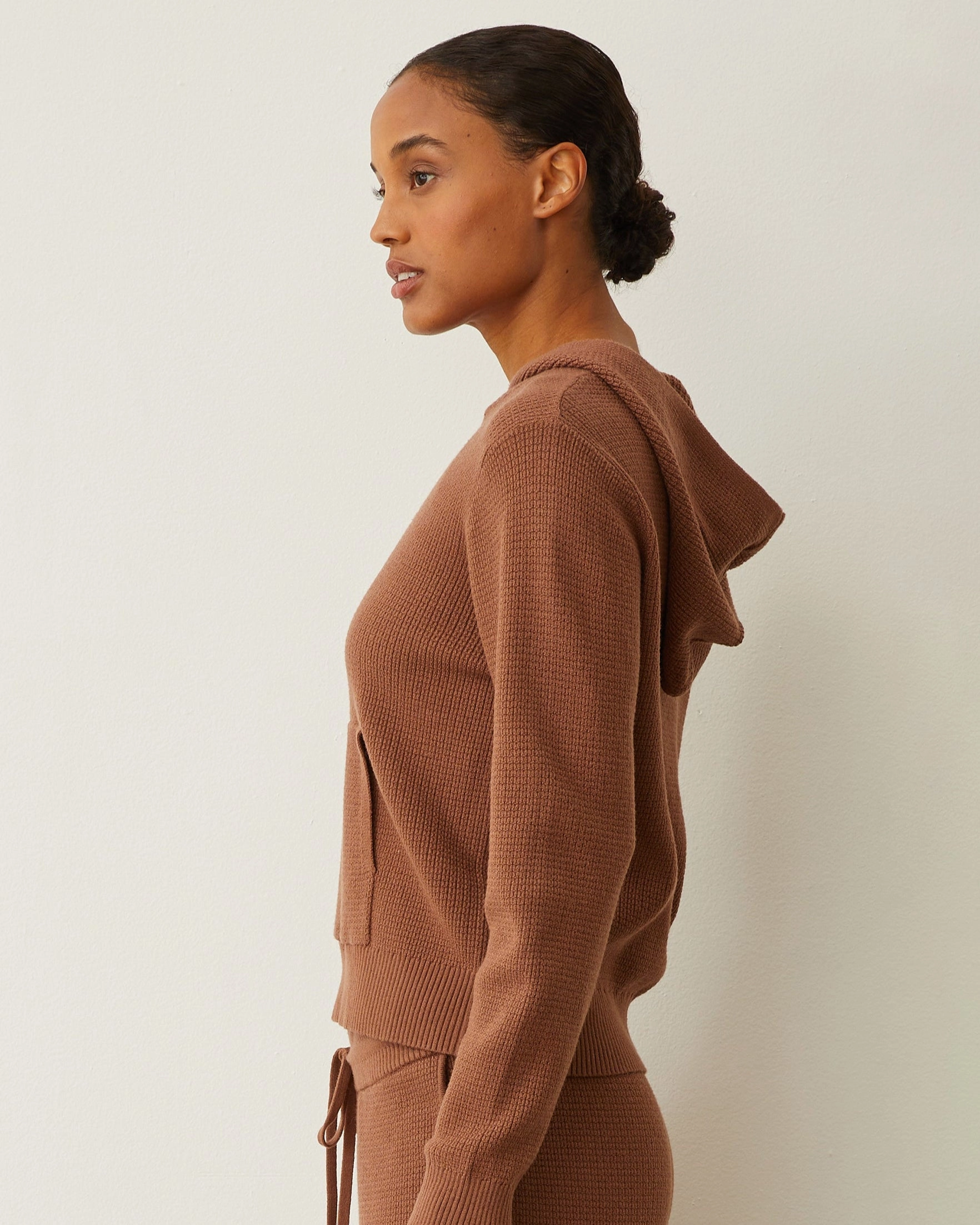 Ribbed collar Soft Knit Waffle Kangaroo Pullover