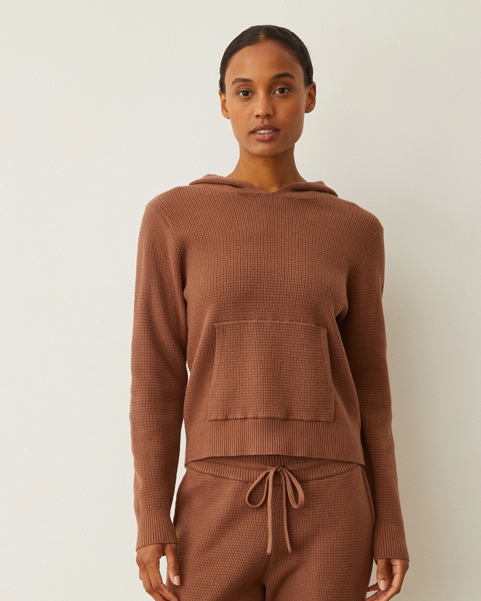 Soft Knit Waffle Kangaroo Pullover AntiStaticInnerLining Soft Cotton Blend