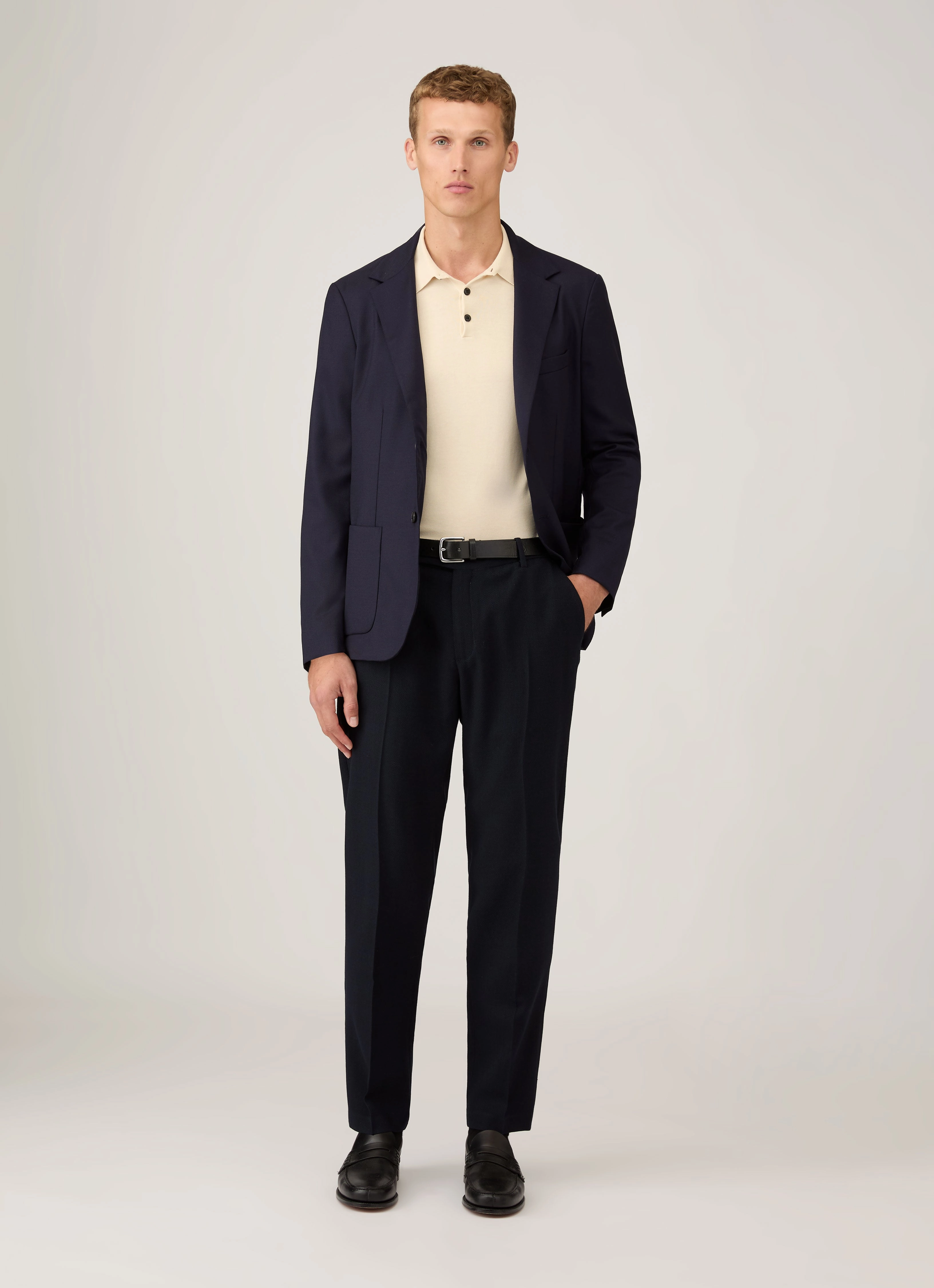 Essential Style Men's Long Sleeve Sea Island Cotton Knit Polo Shirt in Undyed