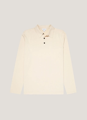 Soft Material Men's Long Sleeve Sea Island Cotton Knit Polo Shirt in Undyed Chic Wear Men's Long Sleeve Sea Island Cotton Knit Polo Shirt in Undyed