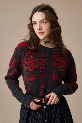 Nutcracker 24 |100% Wool Floral Jumper Sweater Daily Style Polished Look