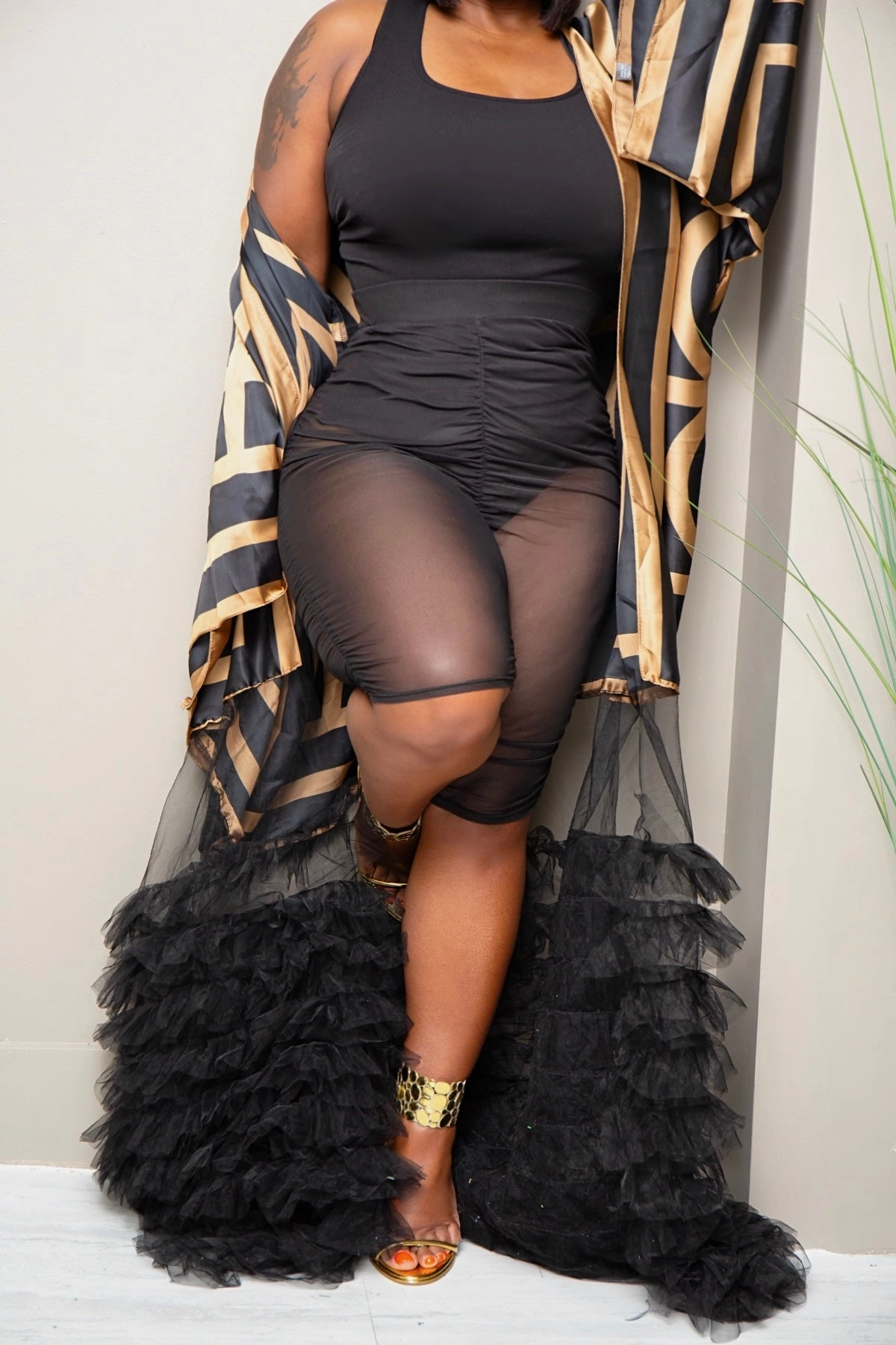 ReflectiveAccentDetails No Pinch Sharla Sheer Statement Scrunch Mesh Bermuda Shorts