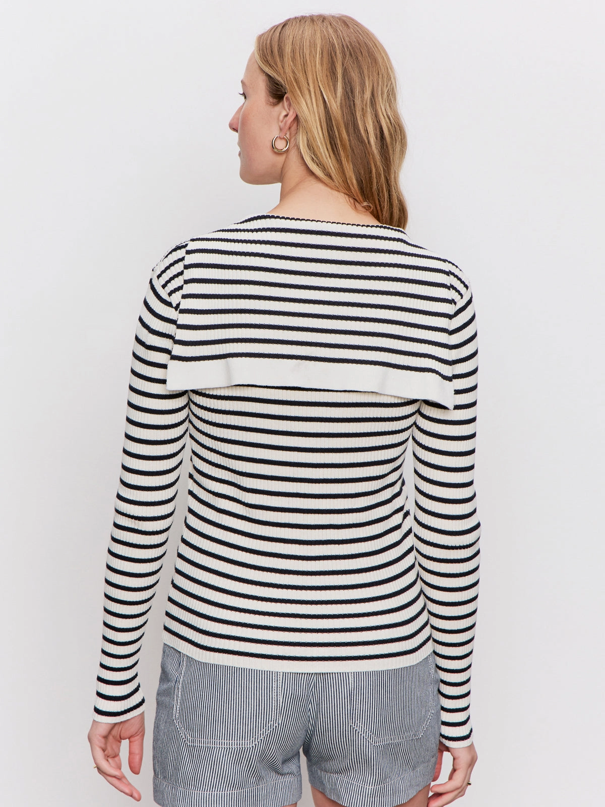 Lace Up Popover Sweater Black Macrame Stripe Seasonal Layered