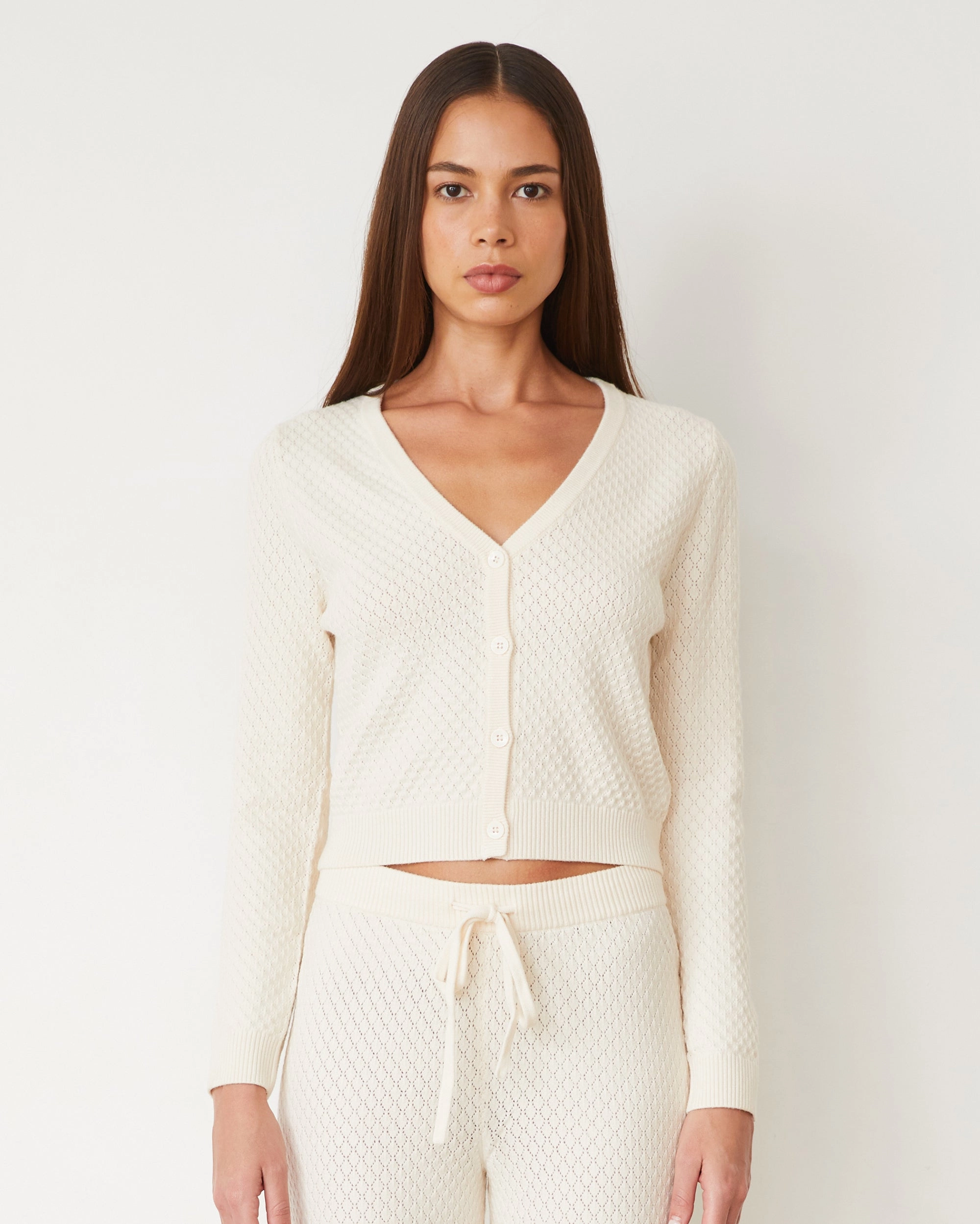 Softknit French Waffle Cardigan Breathable Mesh Back Layered Panel Design