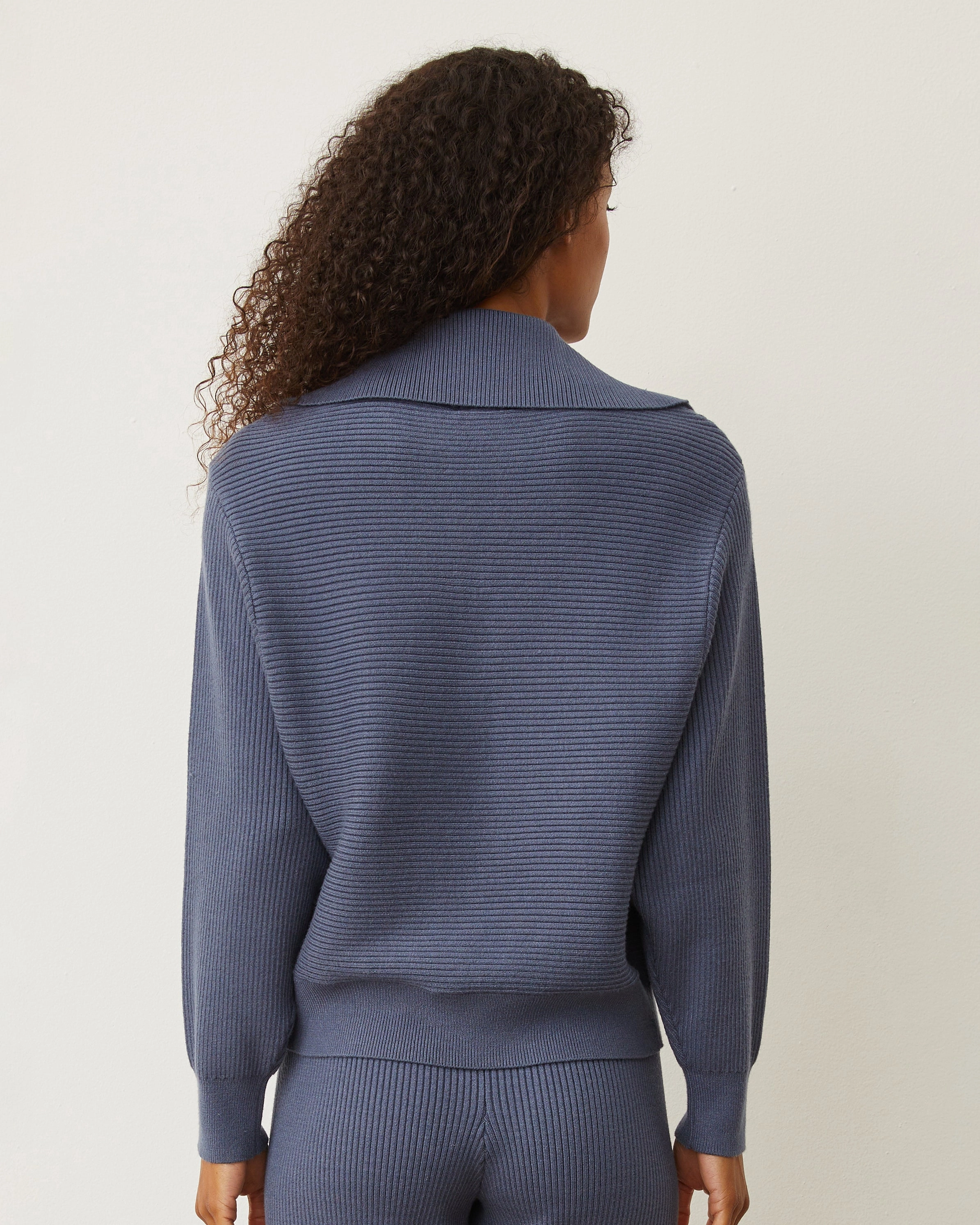 Double Stitched Seams Fashionable Style Softknit Rib Collared Sweater