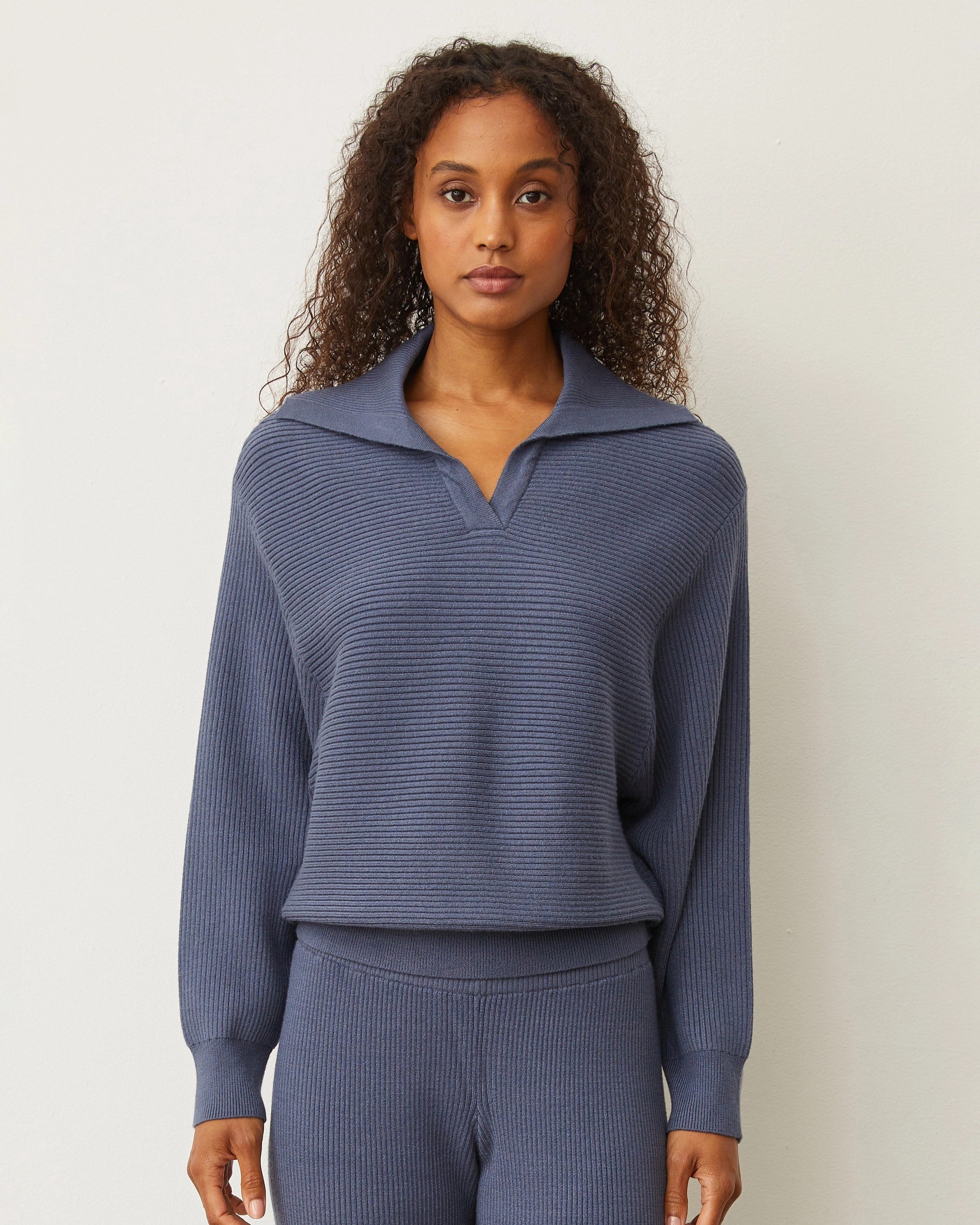 Buttery Soft Feel Softknit Rib Collared Sweater