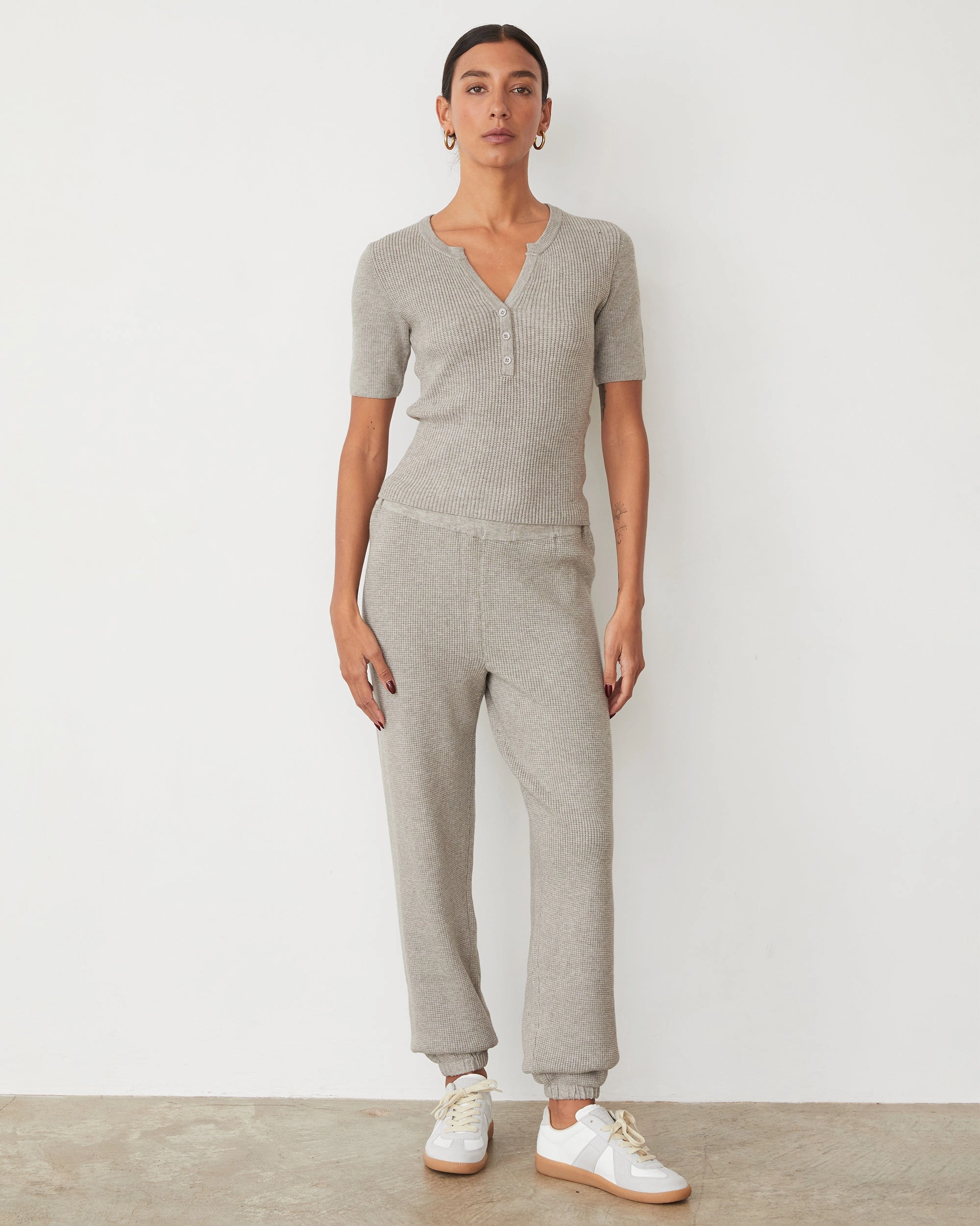 Softknit Rib Waffle Henley Sporty Top