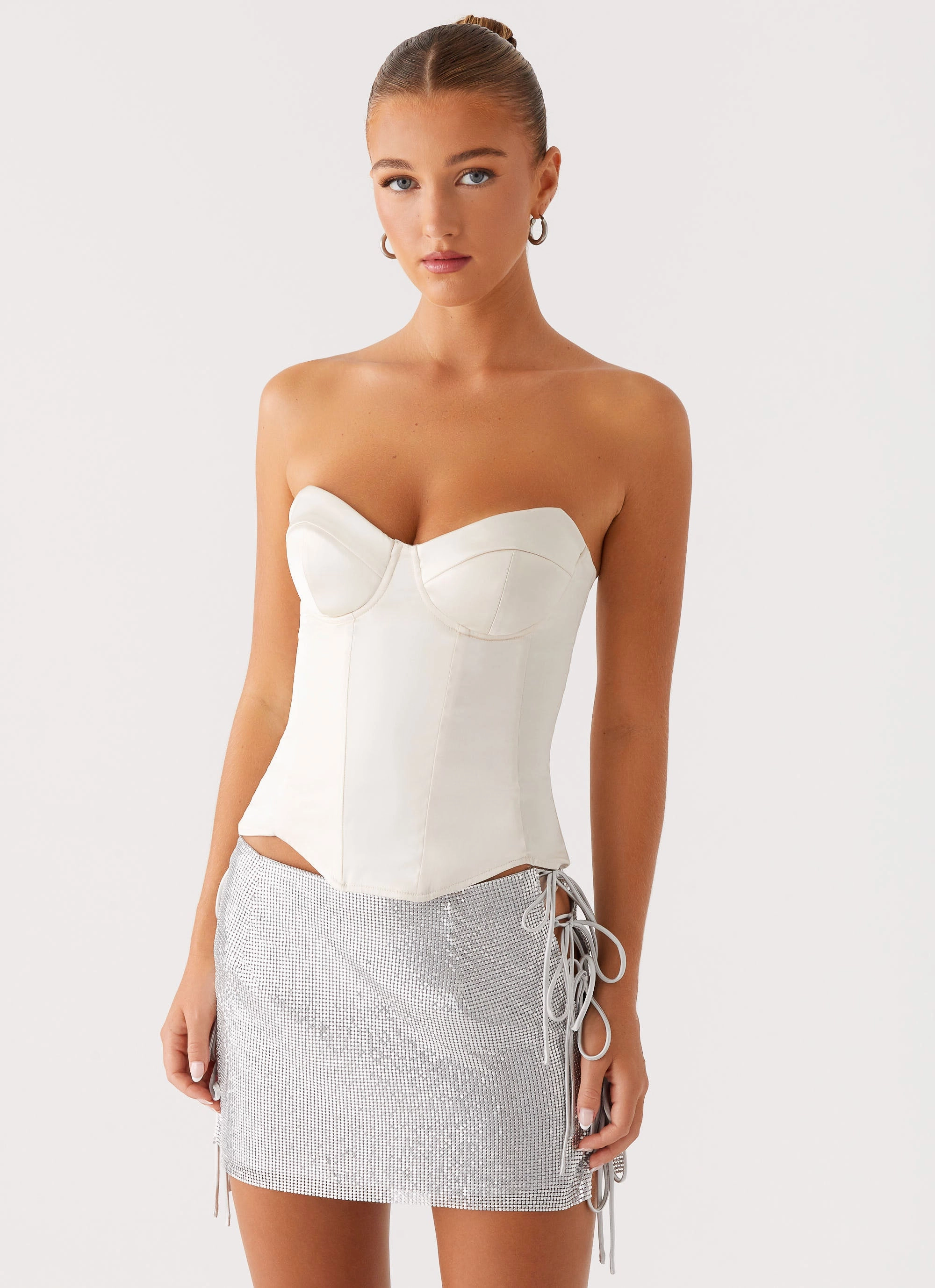 Radar Satin Corset - Ivory Stylish Dress Basic Wardrobe