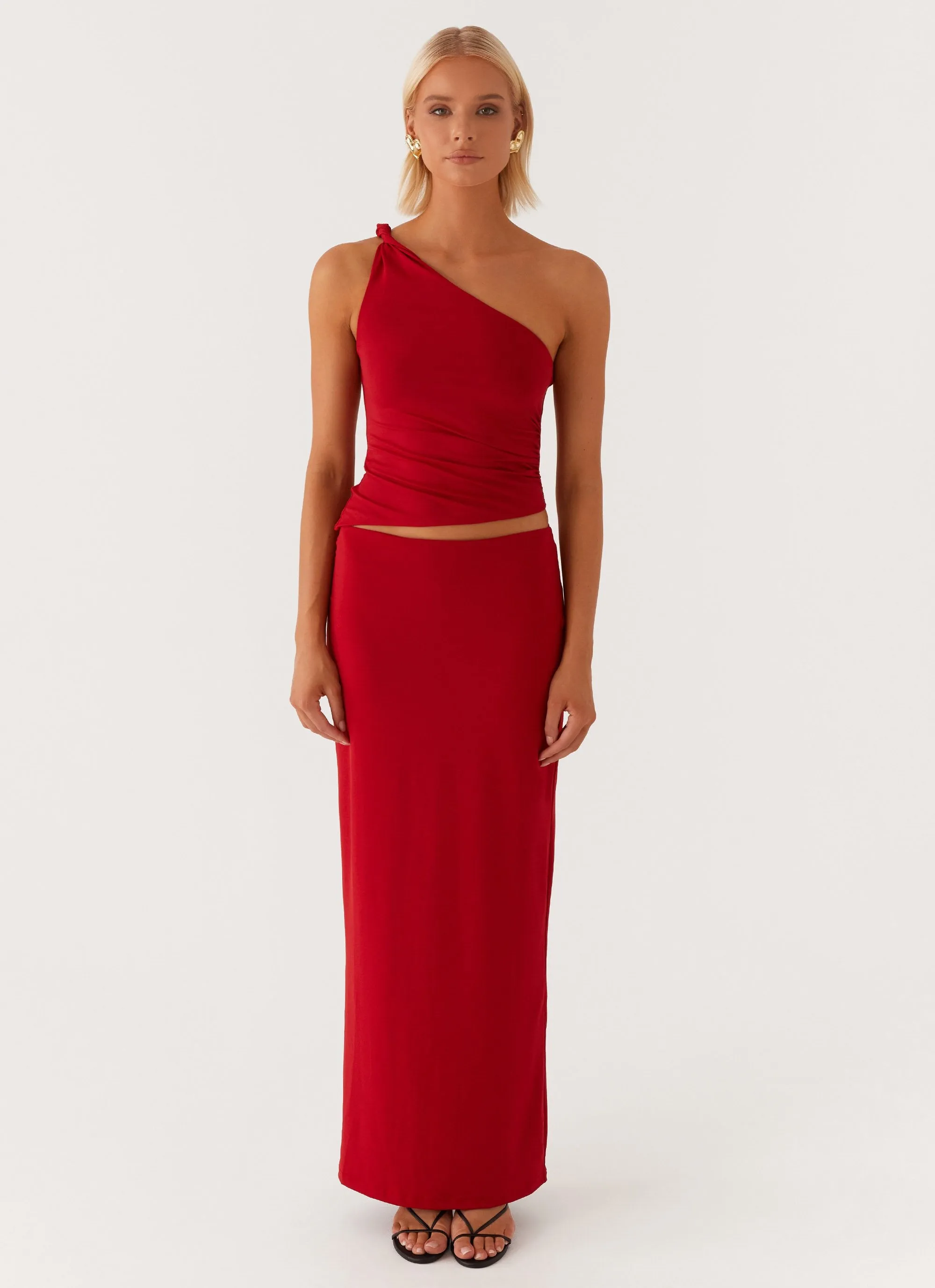 Solace Soul Maxi Skirt - Red Stylish Comfort Training Wear