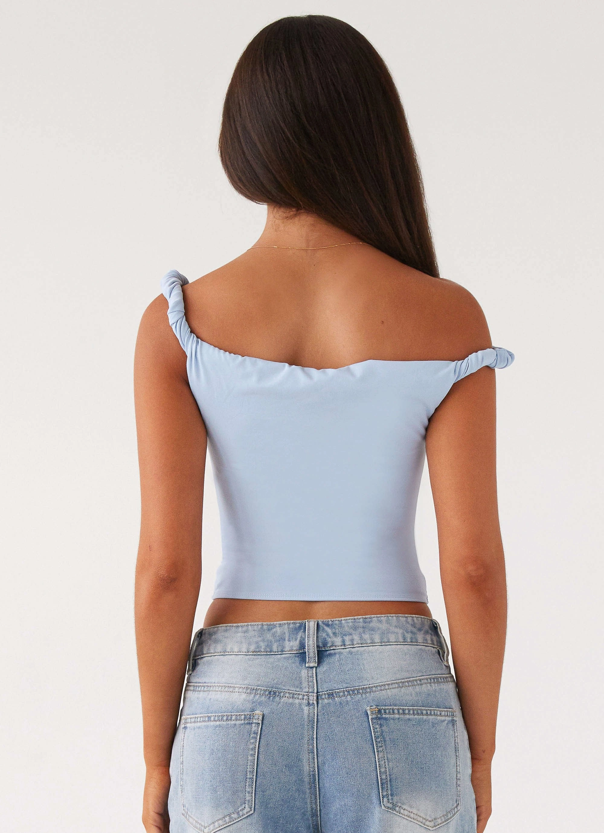 Solace Soul Twist Shoulder Top - Baby Blue TurtleneckDesign