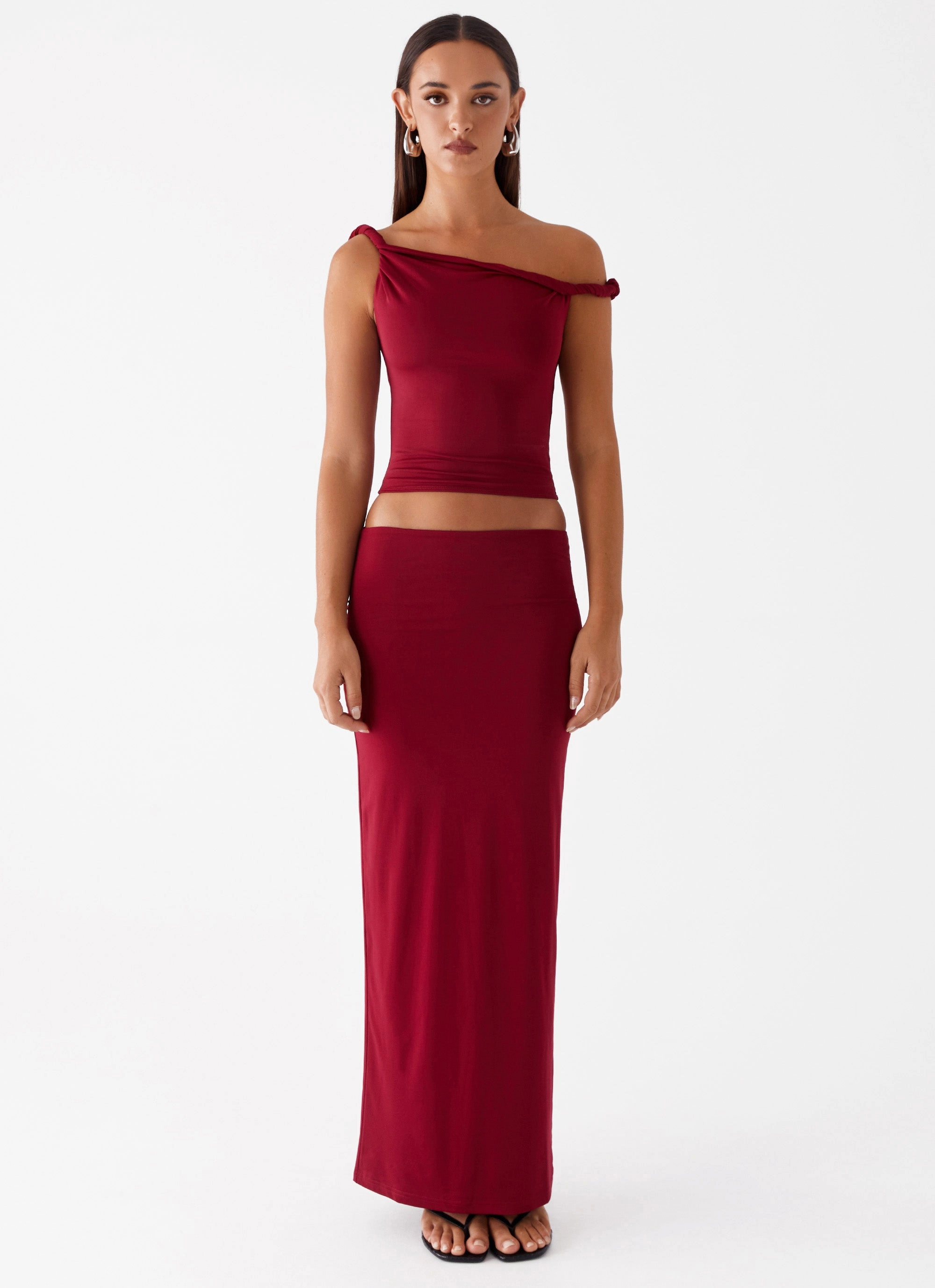 Street Vibe Solace Soul Twist Shoulder Top - Maroon