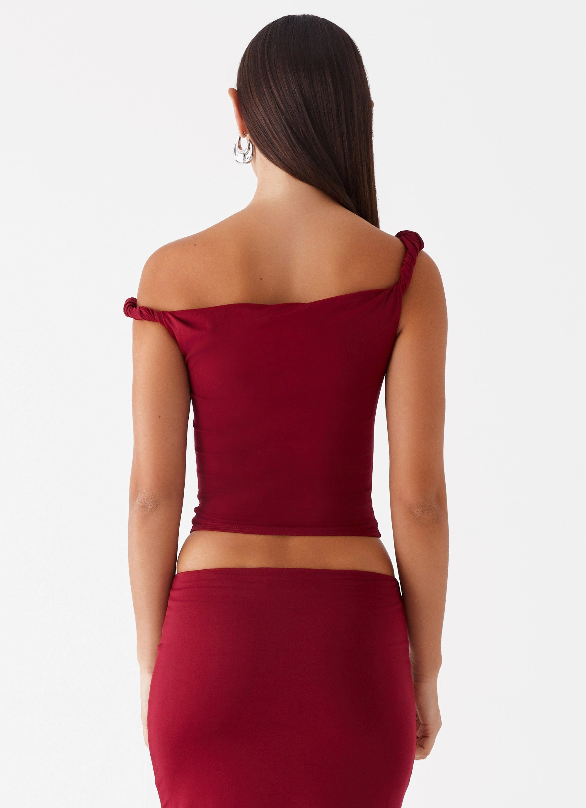 Solace Soul Twist Shoulder Top - Maroon Natural Mood
