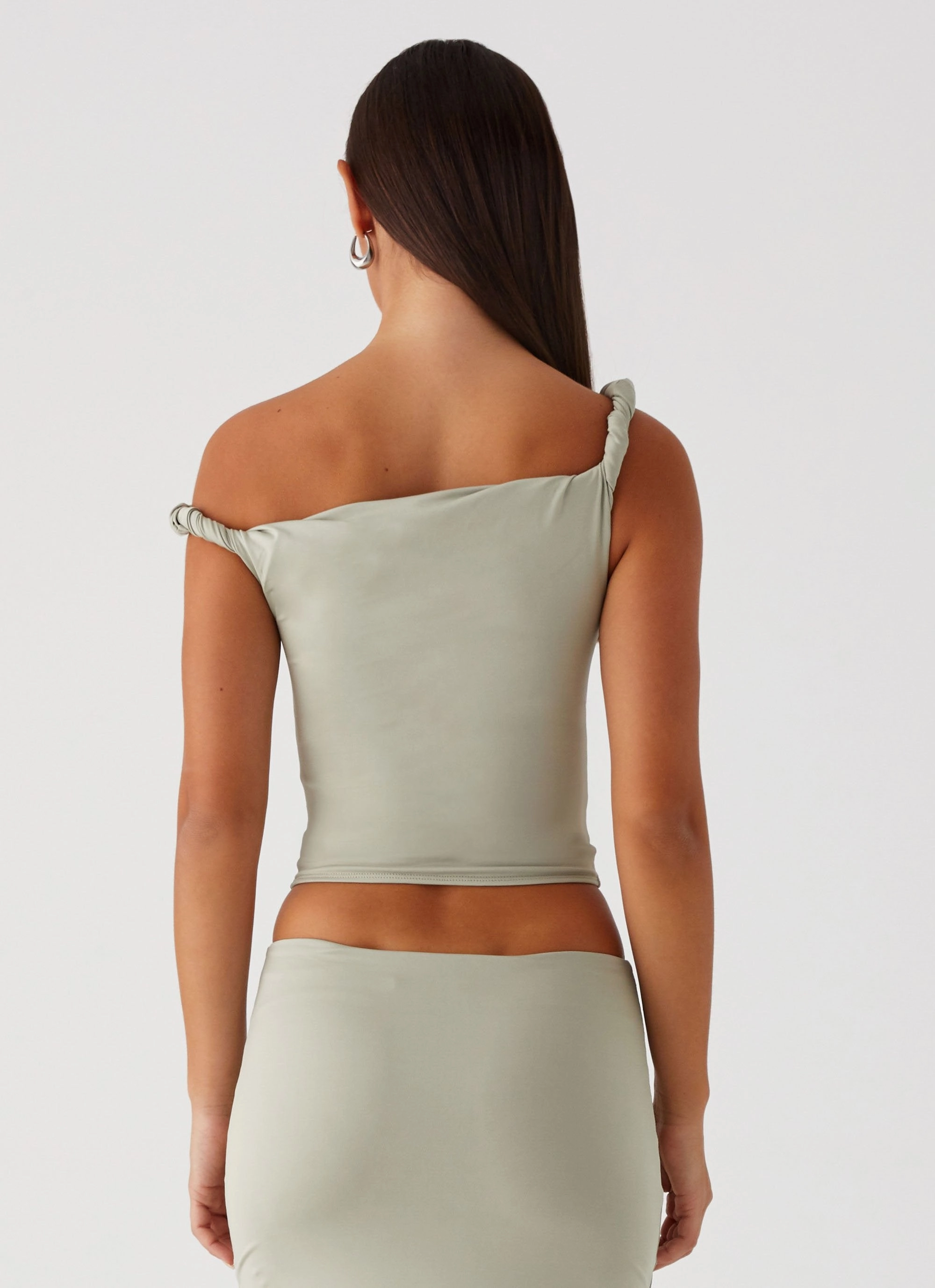 Solace Soul Twist Shoulder Top - Sage Lightweight Design Antimicrobial Finish