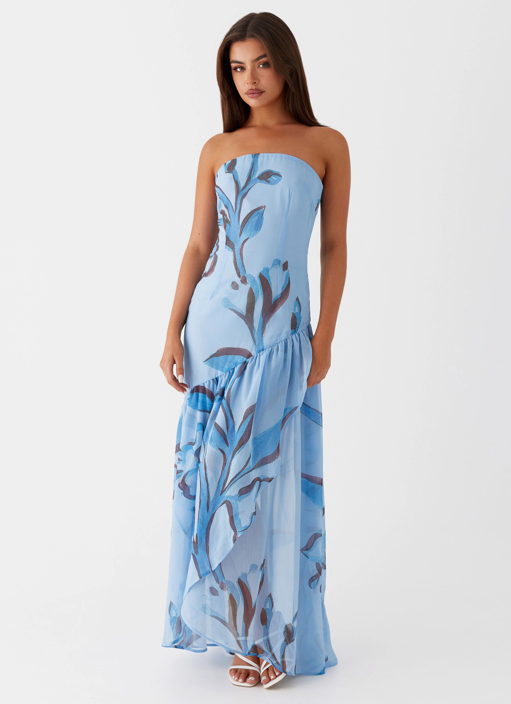 Sharp Edge Solaris Strapless Maxi Dress - Blue Floral