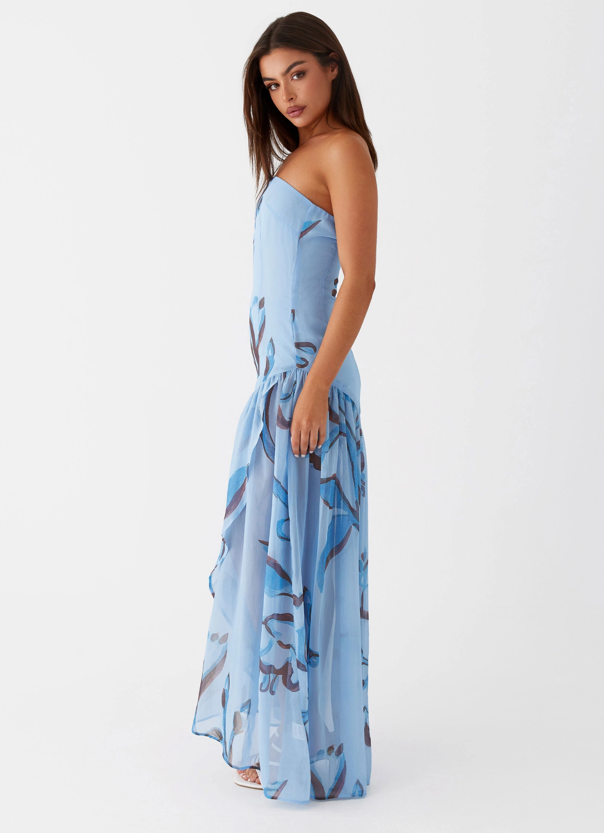 Timeless Cut Solaris Strapless Maxi Dress - Blue Floral