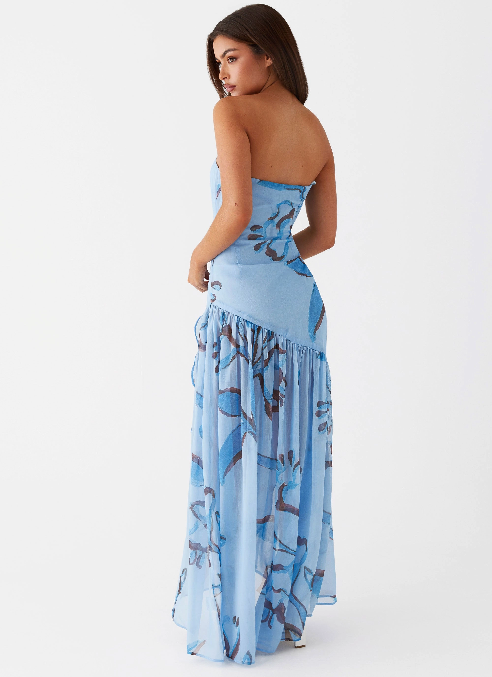 Solaris Strapless Maxi Dress - Blue Floral Cozy Fit