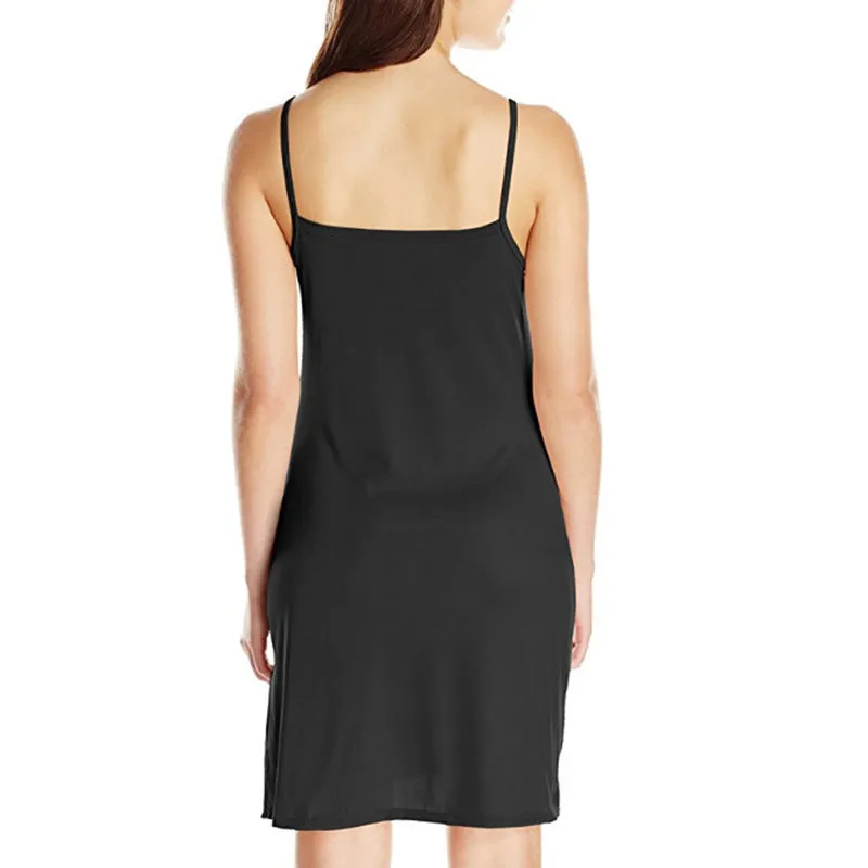 Solid Colored V-Neck Spaghetti Strap Slimming Dress Bare Back Skirt Sleeveless A-Line Cami Dress