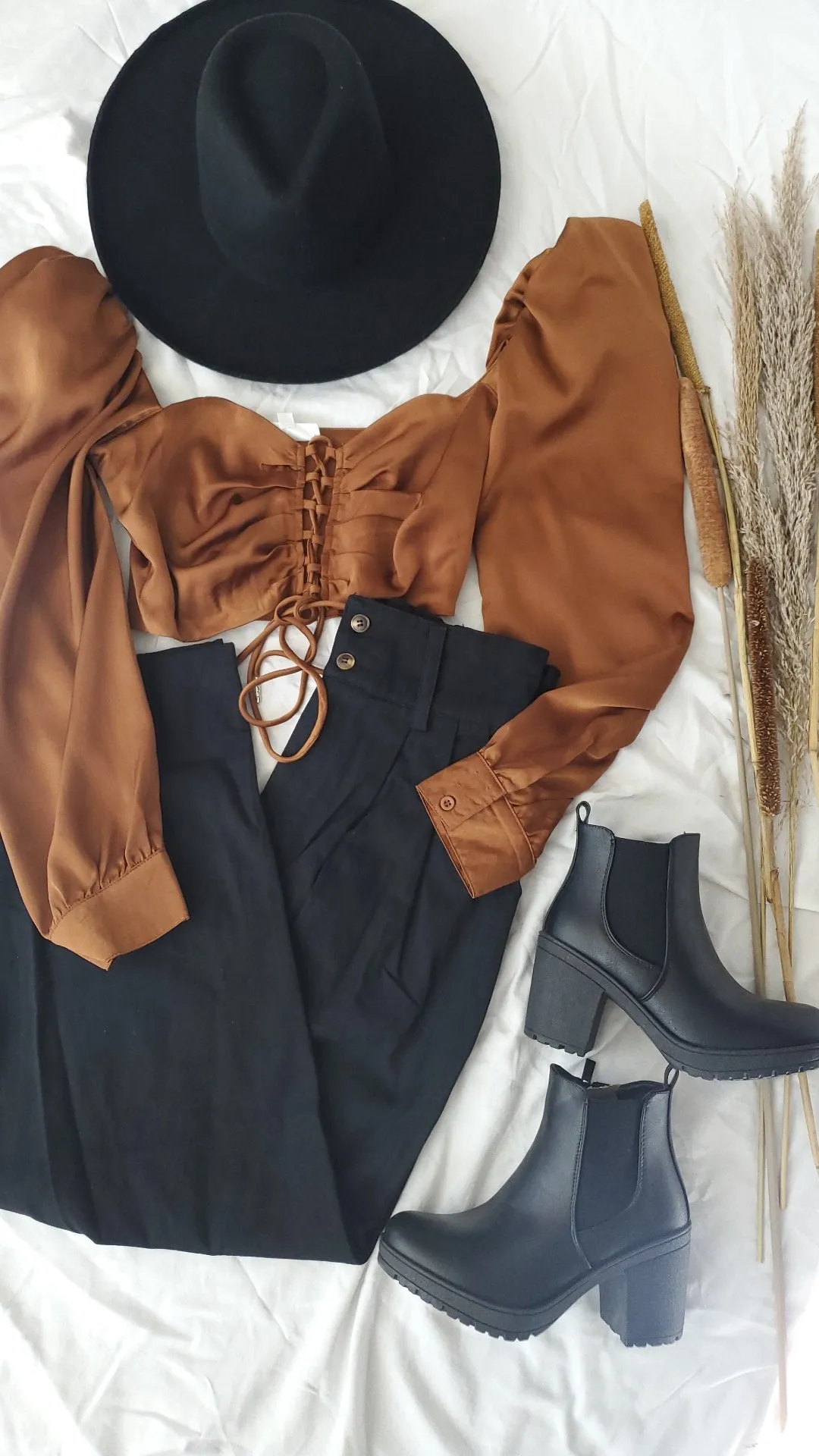 SOLID SATIN FRONT LACE UP CROP TOP