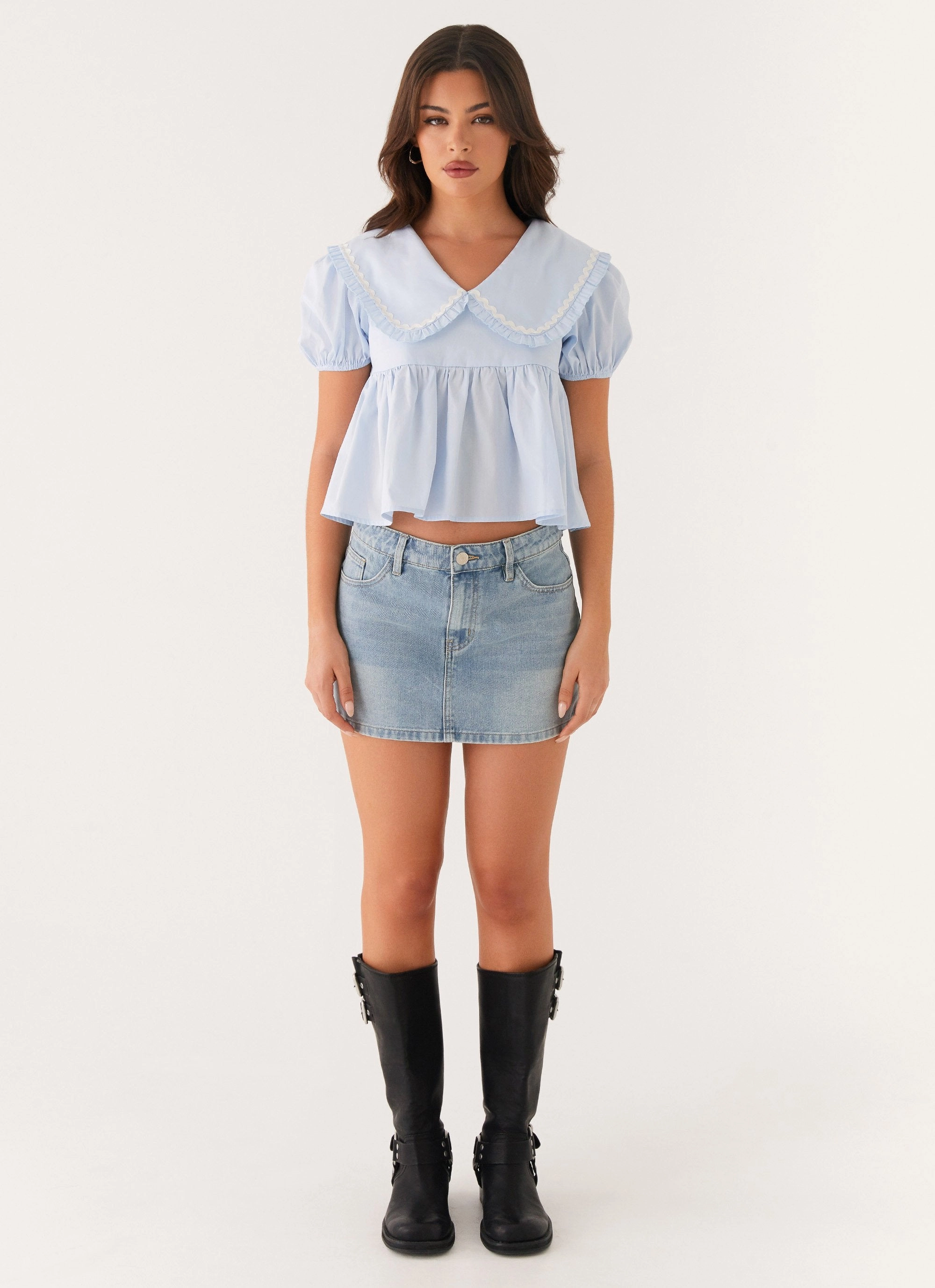 CarbonNeutral Production Tagless Collar Sophie Babydoll Top - Blue