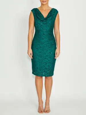 Sophisticated Style Elisa Green Cowl Neck Dress Light Weave Minimal Mood Elisa Green Cowl Neck Dress