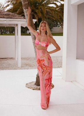 Sorella Maxi Dress - Tropical Pink Print Matte Sheen Sorella Maxi Dress - Tropical Pink Print Fresh Outfit Bold Touches