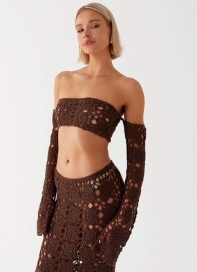 Sorrentino Crochet Long Sleeve Top - Chocolate Gentle Elastic Band Active Tee Sorrentino Crochet Long Sleeve Top - Chocolate