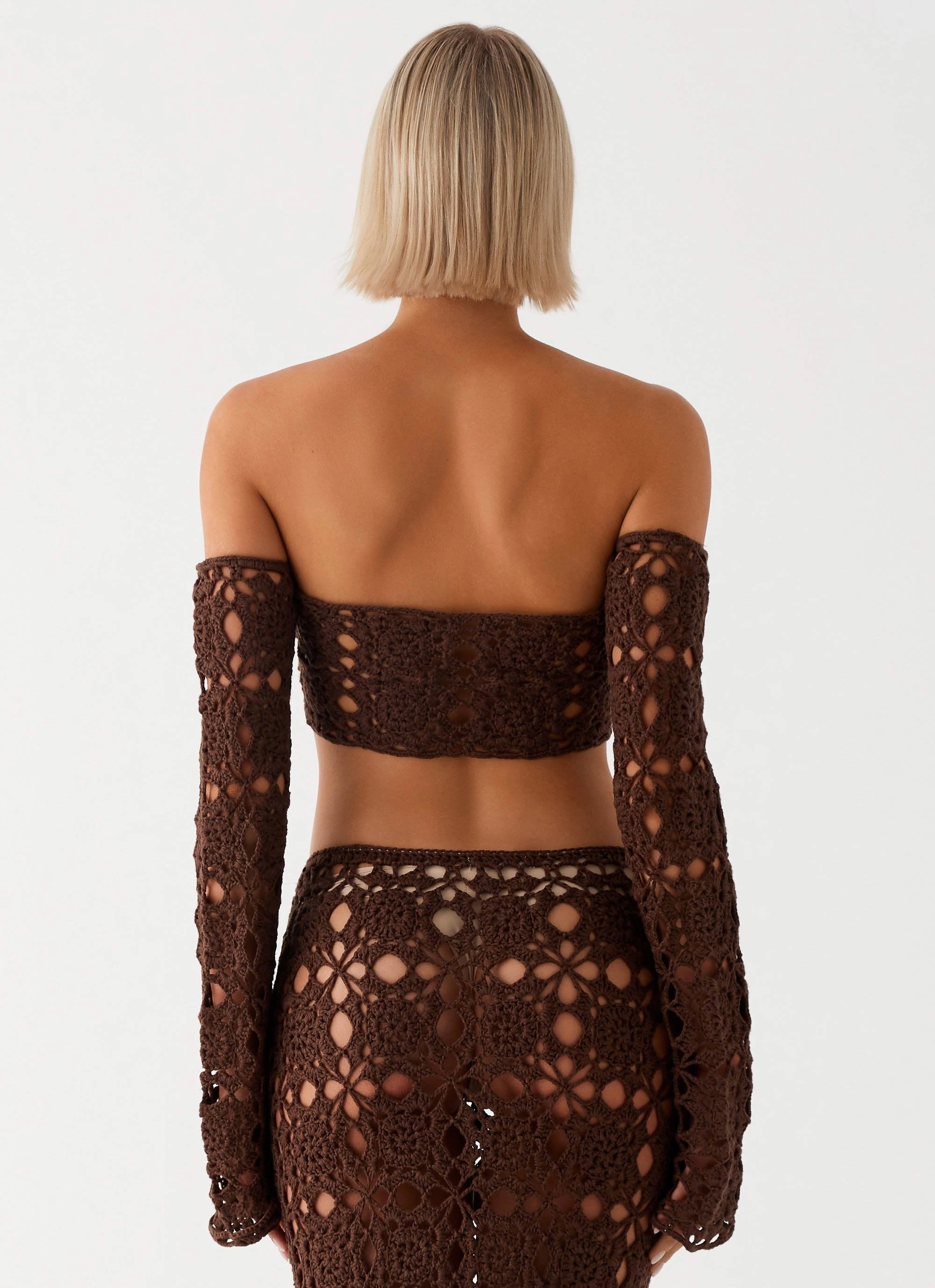 DoubleStitched Sorrentino Crochet Long Sleeve Top - Chocolate