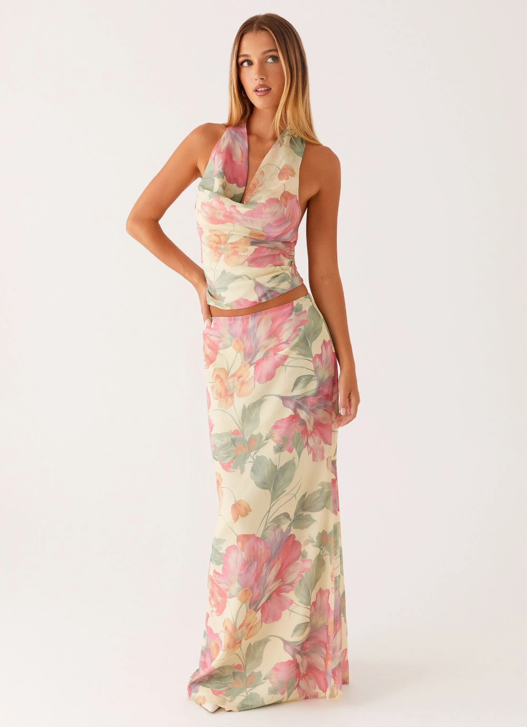 Soulful Low Rise Maxi Skirt - Yellow Peony Cozy And Stylish Thermal Regulating Fabric