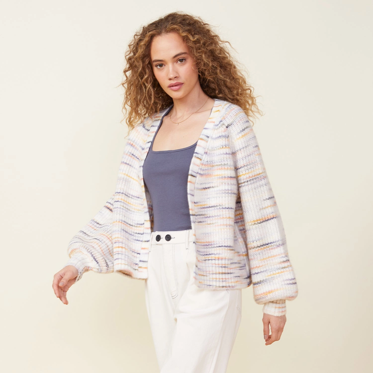 Space Dye Sweater Cardigan Yarn Dyed Pattern Cloth RibbedTexture