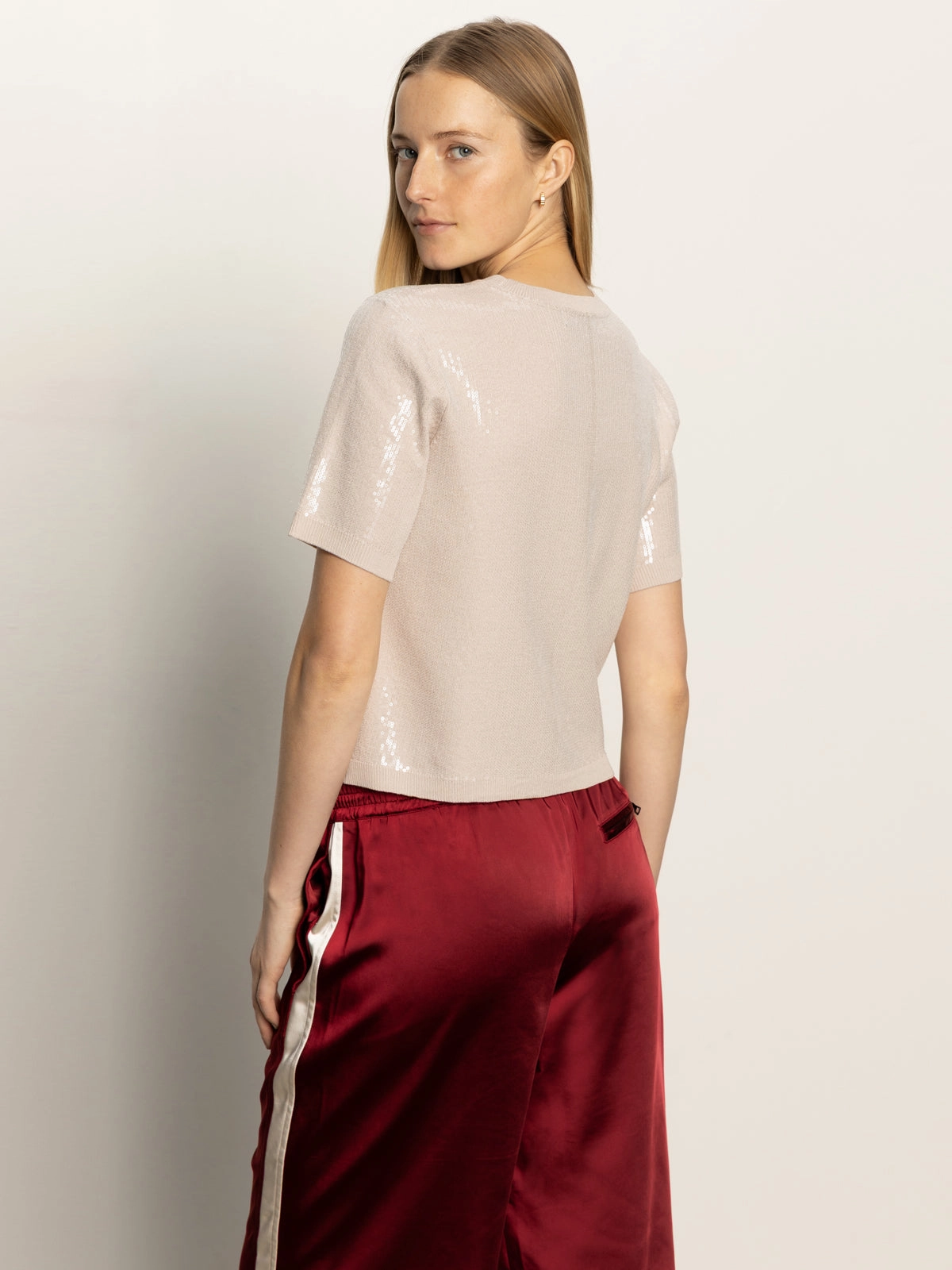 Sparkle Sequin Sweater Mother Of Pearl Ventilated Armhole Design Tencel Blend Material