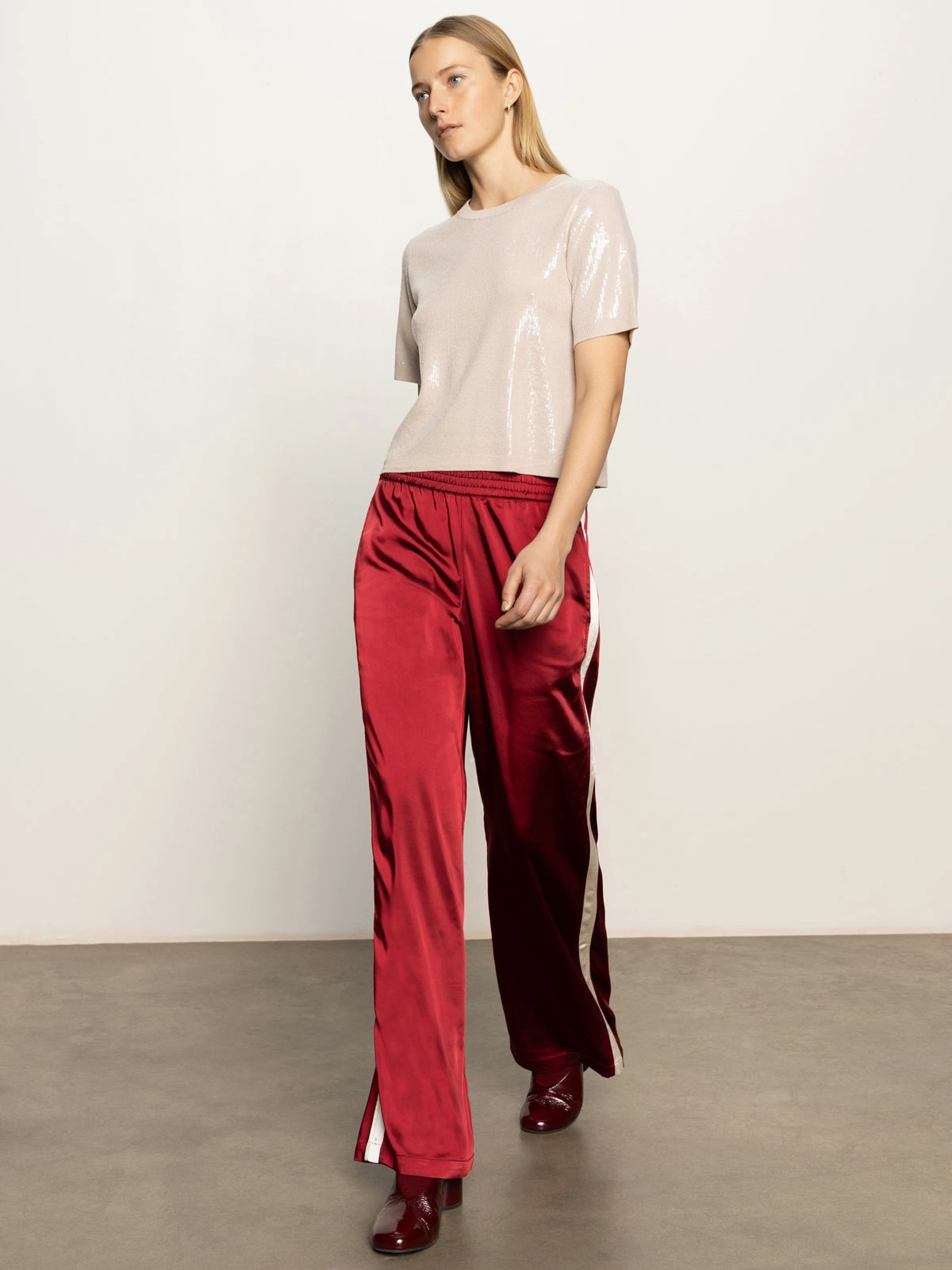 Sparkle Sequin Sweater Mother Of Pearl Cold Season Flexible Waistband