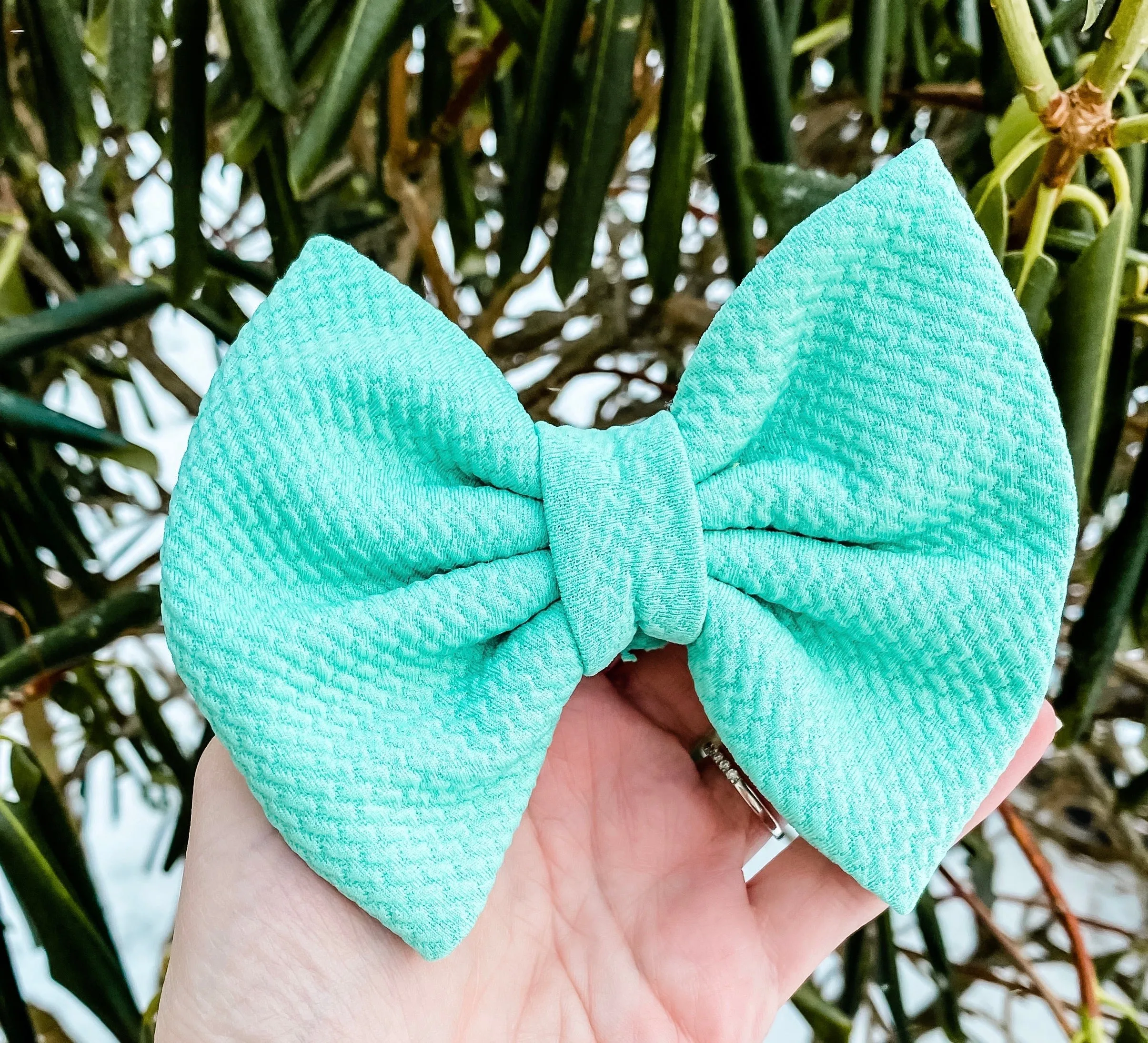 Spearmint Fabric Bow Headband | Hair Clip