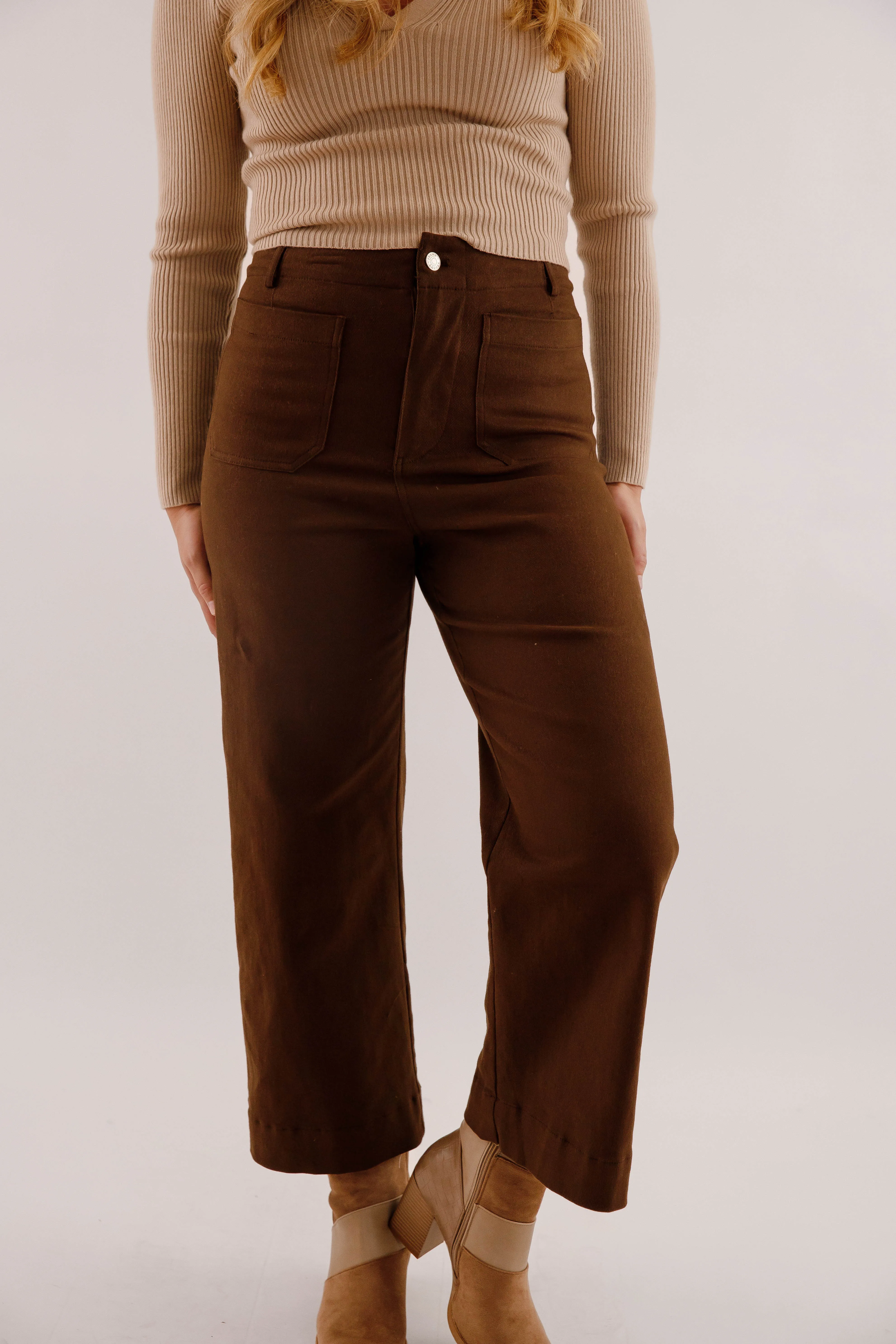 elastic waistband Taking A Pause Denim-Brown