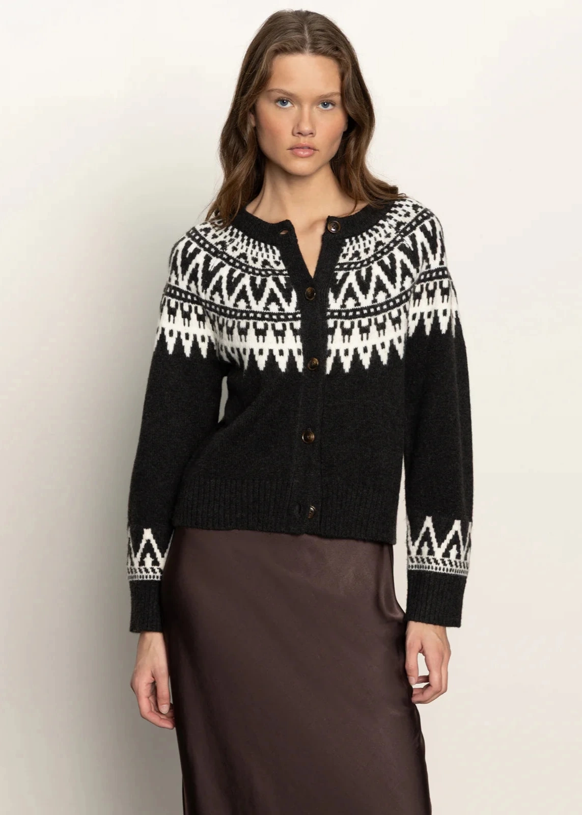 Sanctuary Fairisle Crewneck Cardi Sleek Design Casual Fashion