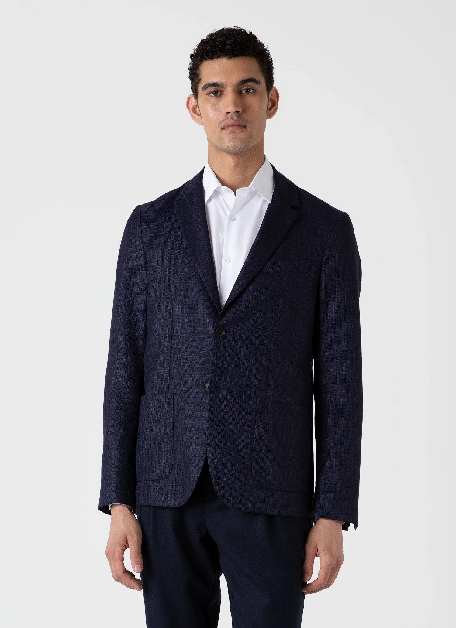Kinetic Back Ventilation Picture Men's Silk Linen Wool Blazer in Navy