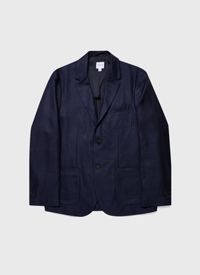 Sporty Comfort Men's Silk Linen Wool Blazer in Navy Men's Silk Linen Wool Blazer in Navy Reservation