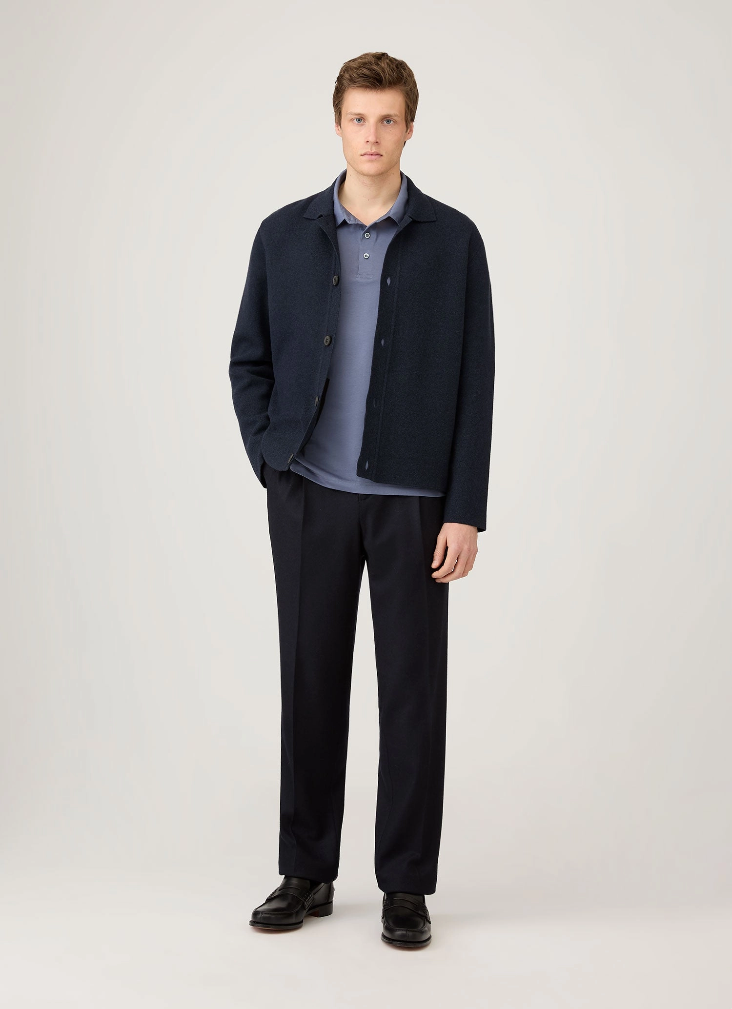 Summer Comfort Timeless Look Men's Long Sleeve Classic Jersey Polo Shirt in Selvedge Blue