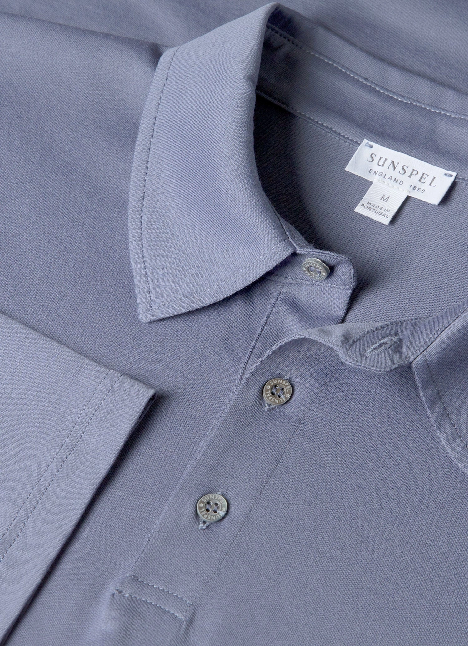 Stretch Fabric Construction Trendy Look Men's Long Sleeve Classic Jersey Polo Shirt in Selvedge Blue